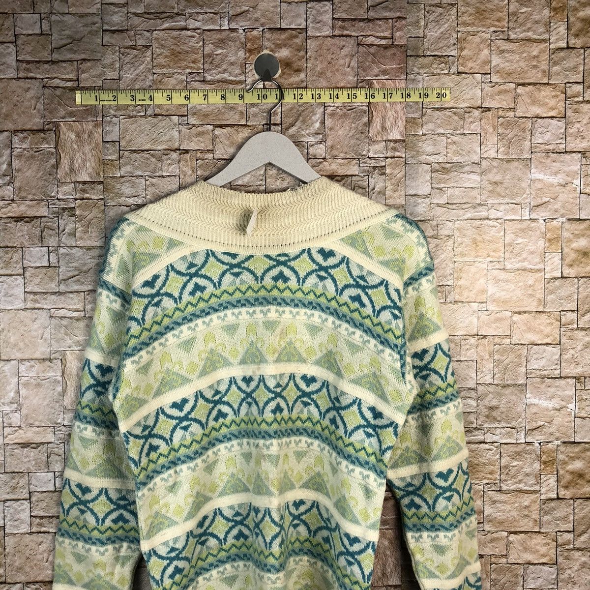 Homespun Knitwear × OVER THE STRiPES Italian designer vintage Stripe art Green Knitwear #A1047 Size S / US 4 / IT 40 - 2 Thumbnail