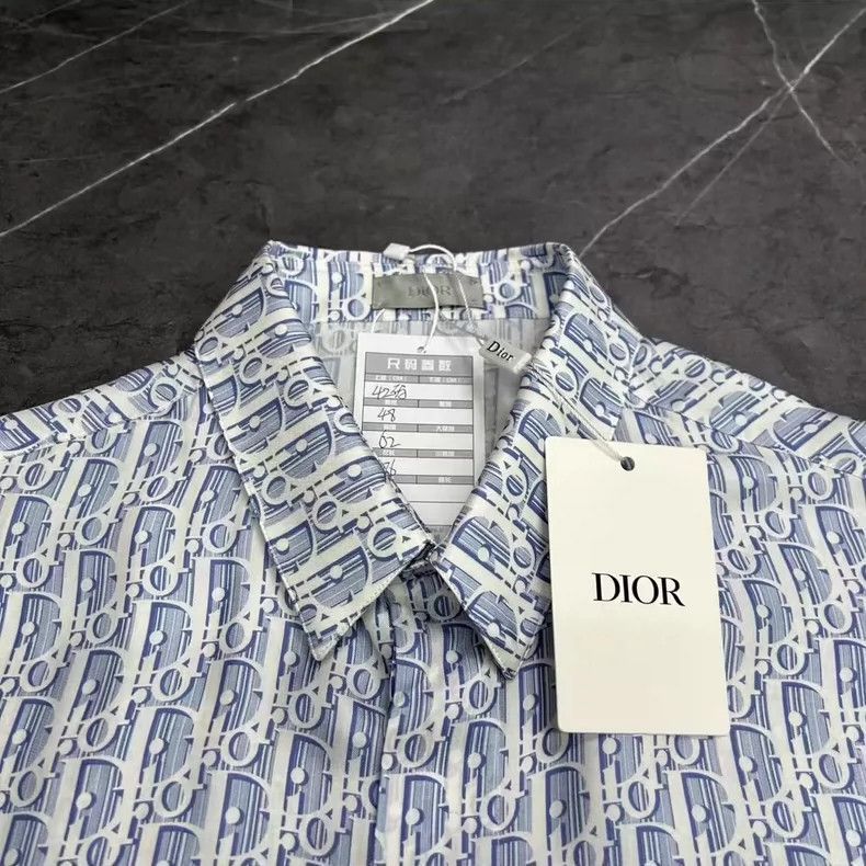 Dior Dior White Blue Logo Silk Short Sleeve Shirt-2505 Size US M / EU 48-50 / 2 - 3 Thumbnail