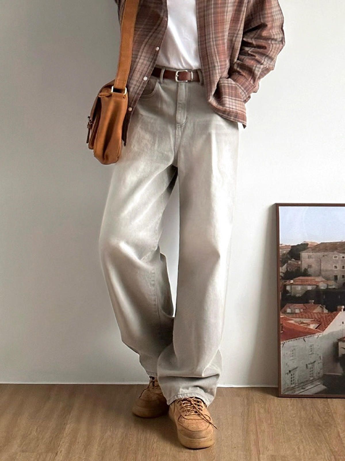 Japanese Brand Light Gray Wide Leg Casual Pants for Men Size US 32 / EU 48 - 1 Thumbnail