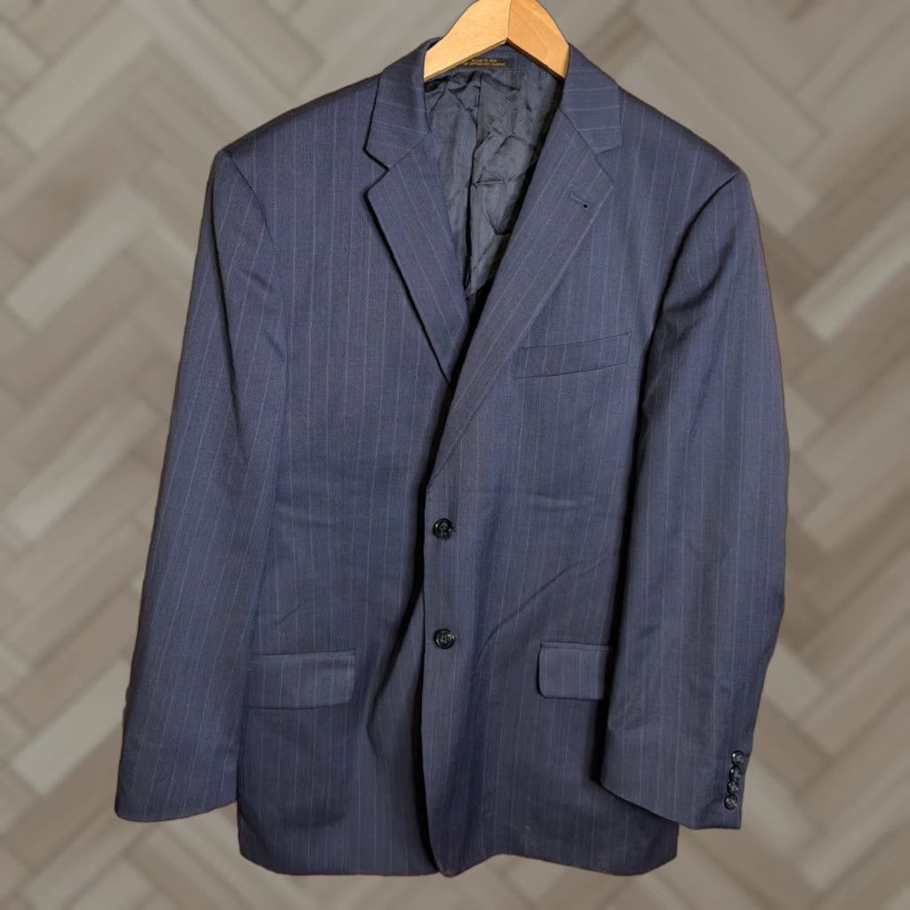 Jos. A. Bank Jos A Bank Reserve Mens Blazer Suit 44R Wool 2 Piece Blue Striped Notch Lapel Regular Mens Size 44R - 1 Thumbnail