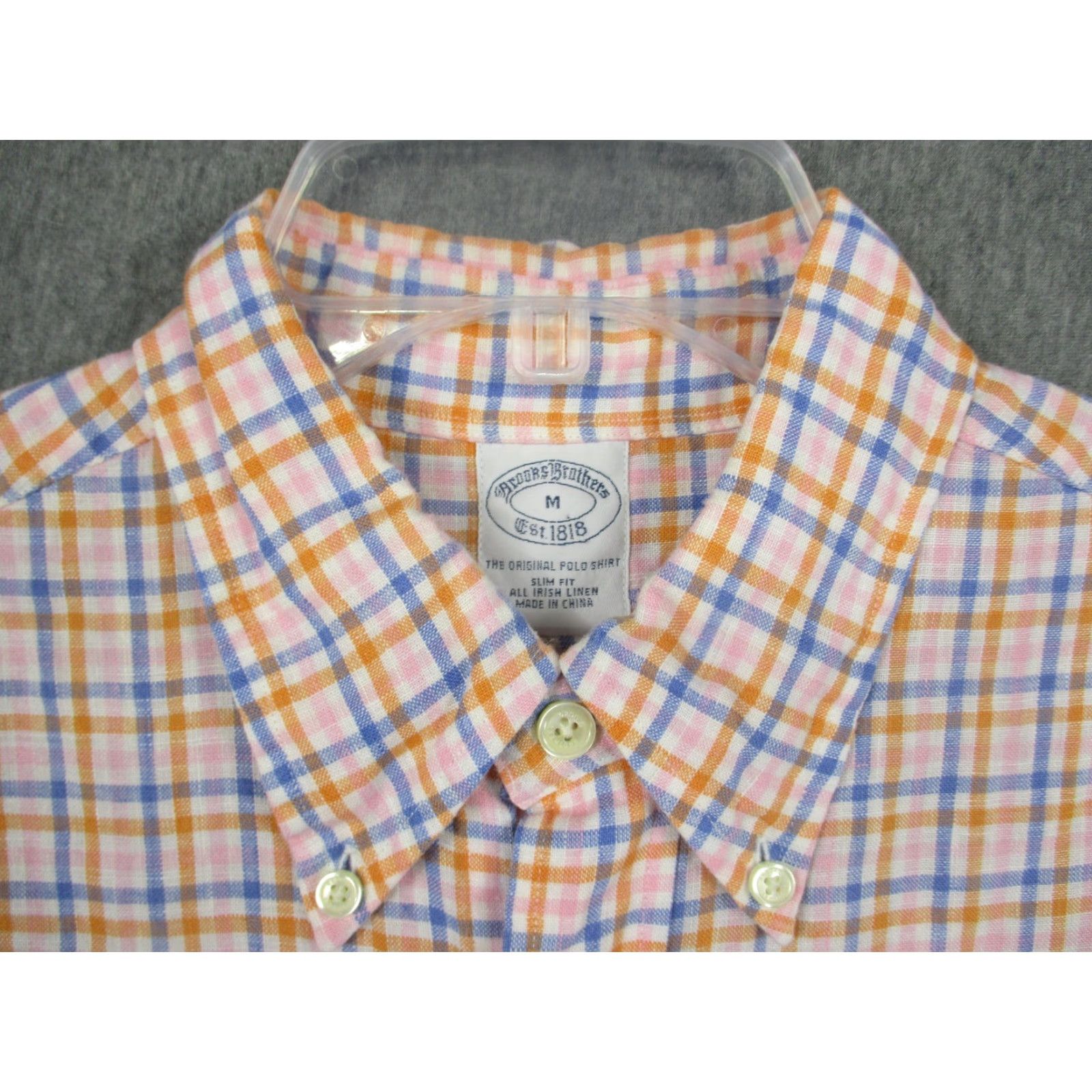 Brooks Brothers Brooks Brothers Shirt Mens Medium Pink Orange Blue Plaid Linen Button Down Size US M / EU 48-50 / 2 - 3 Thumbnail