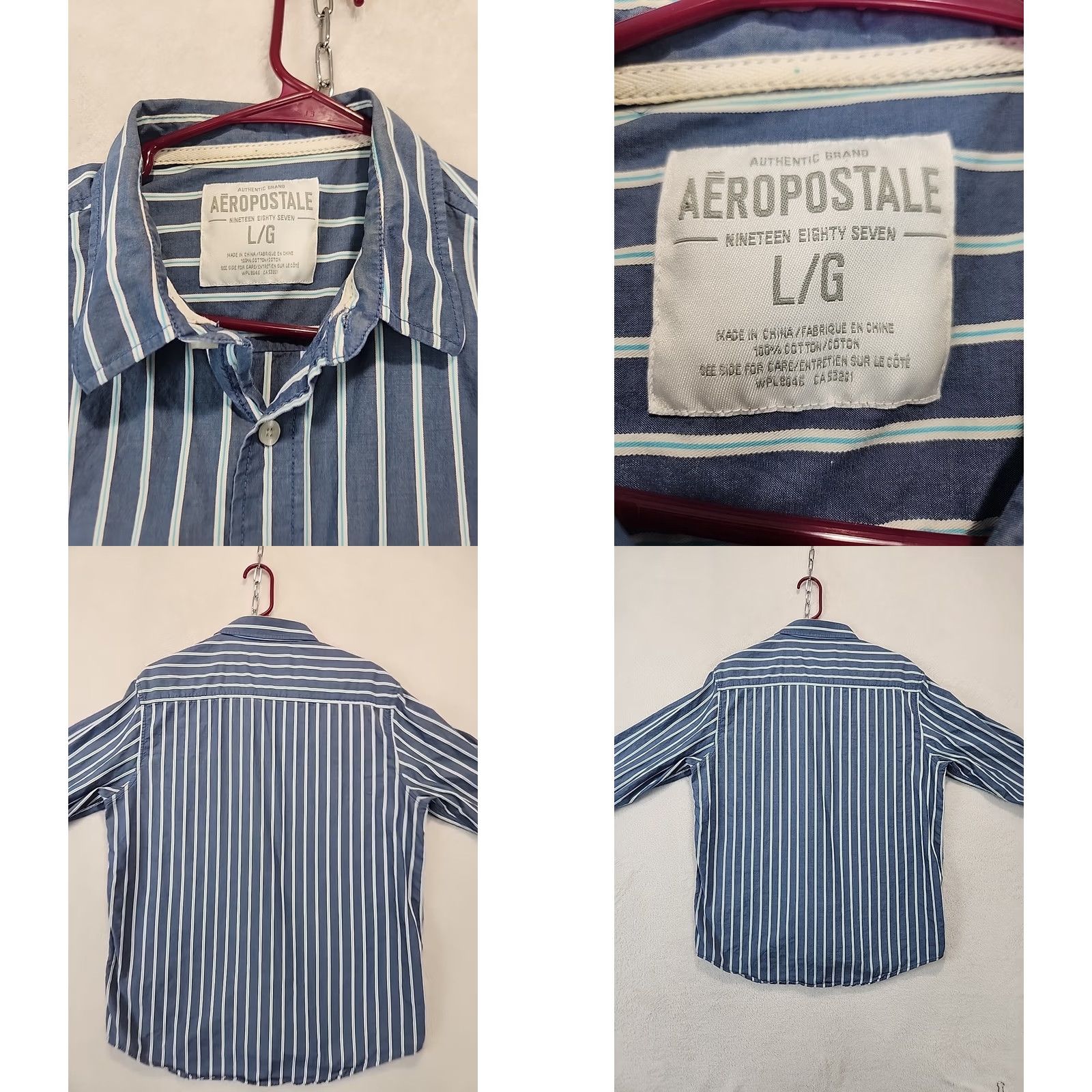 Vintage VINTAGE Aeropostale Long Sleeve Dress Shirt Mens L Blue Striped Preppy Office Academia Size 42R - 9 Thumbnail