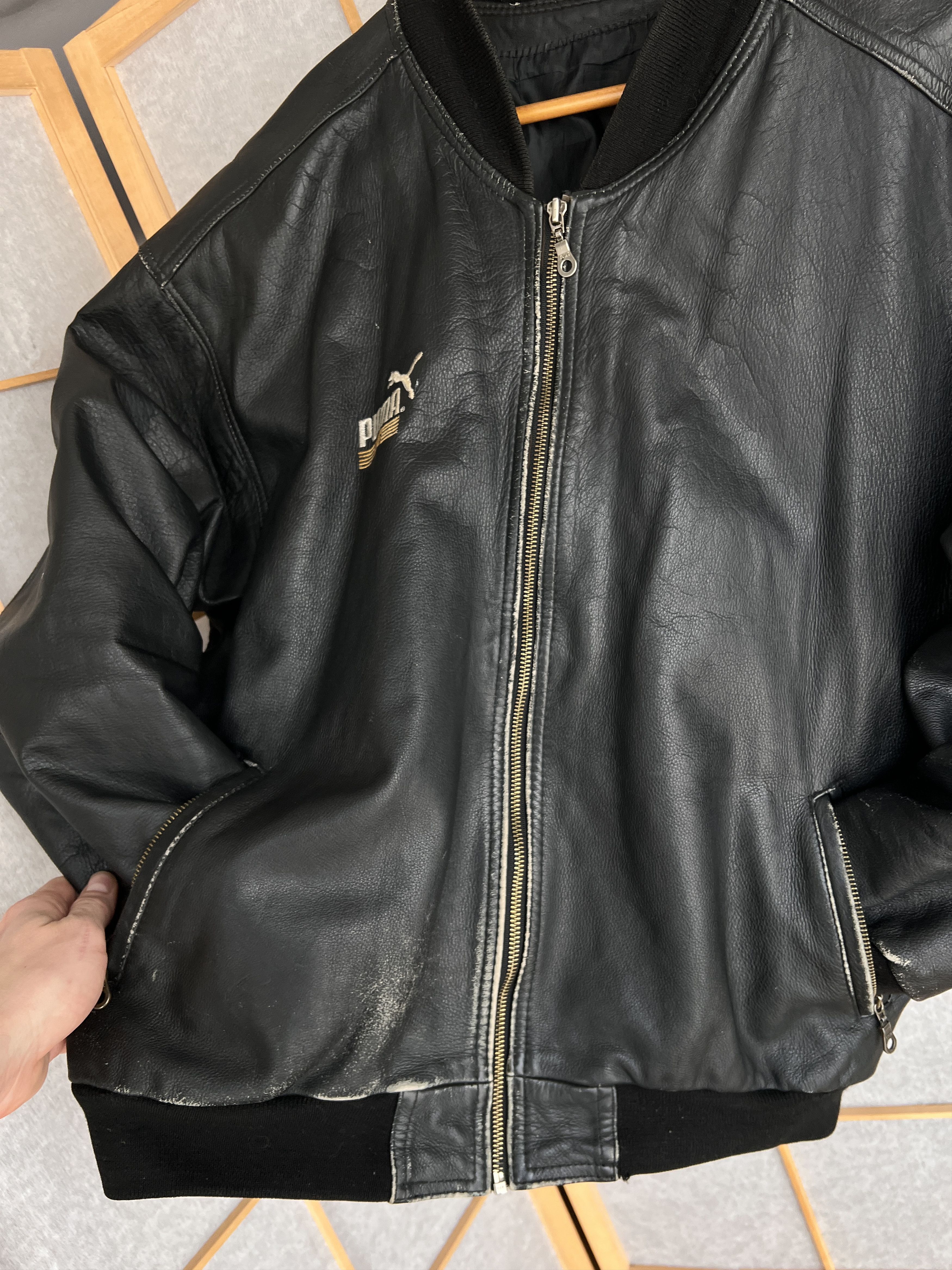 Puma PUMA KING rare vintage 1985 boxy bomber leather jacket baggy Size US L / EU 52-54 / 3 - 12 Thumbnail