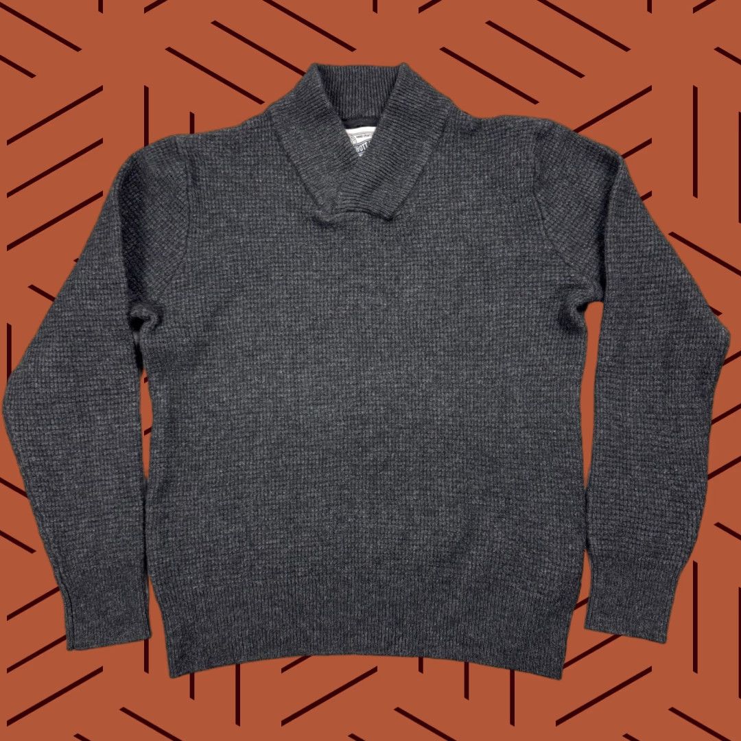 Schott SCHOTT BROS Wool Blend Waffle Knit Sweater Mens L Dark Gray Shawl Collar Pullover Vintage-Style Preppy 20s 30s 40s Theme Size US L / EU 52-54 / 3 - 1 Thumbnail