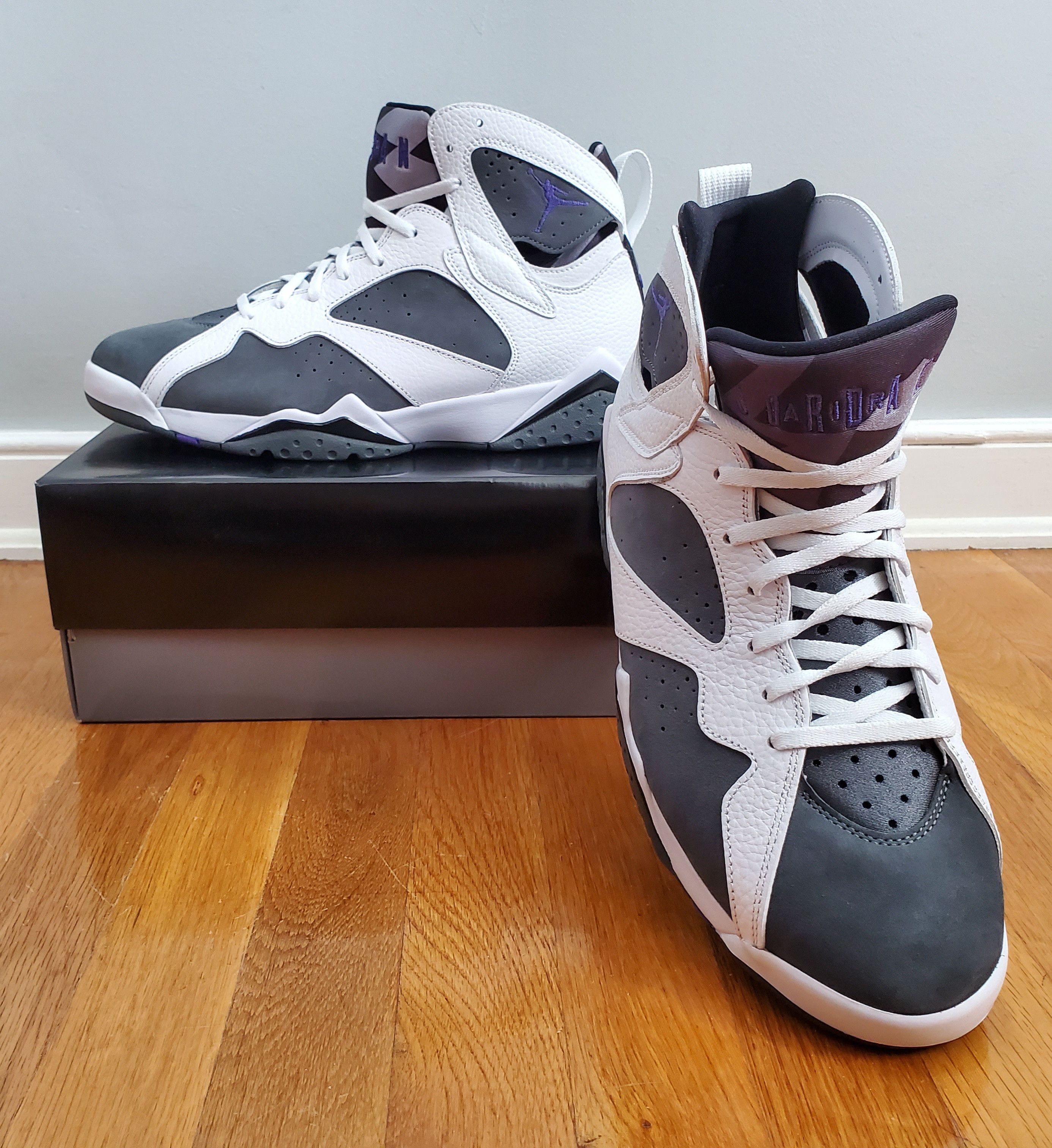 image of Air Jordan 7 Retro Flint White/varsity Purple Cu9307-100 Shoes in Gray/White, Men's (Size 12)
