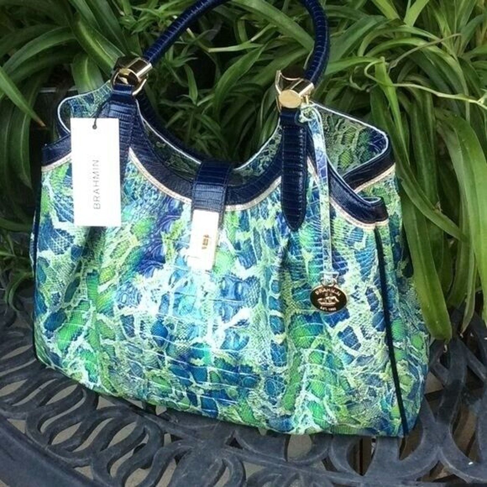BRAHMIN Brahmin Shoulder/Satchel Handbag Blu/Green Python Print NWT Size ONE SIZE - 2 Thumbnail