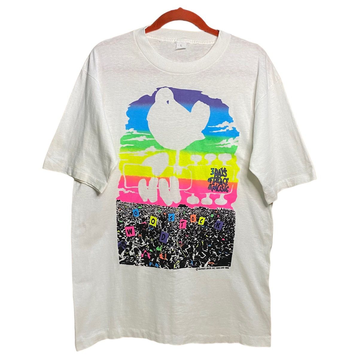 image of Band Tees x Vintage 1989 Woodstock 3 Days Peace Music Promo Tshirt in White, Men's (Size Large)