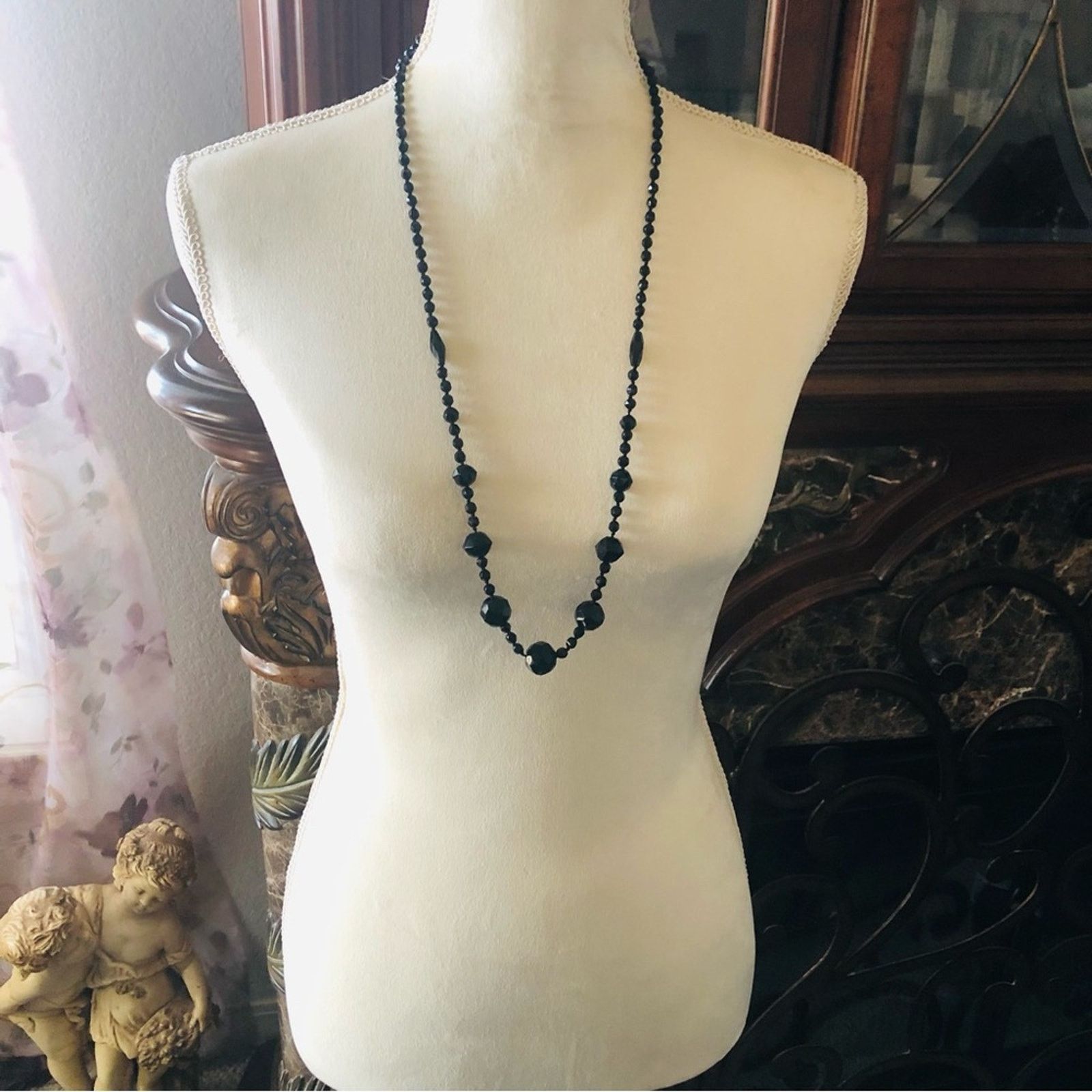 Vintage Vintage faceted jet black glass crystal necklace Size ONE SIZE - 7 Thumbnail
