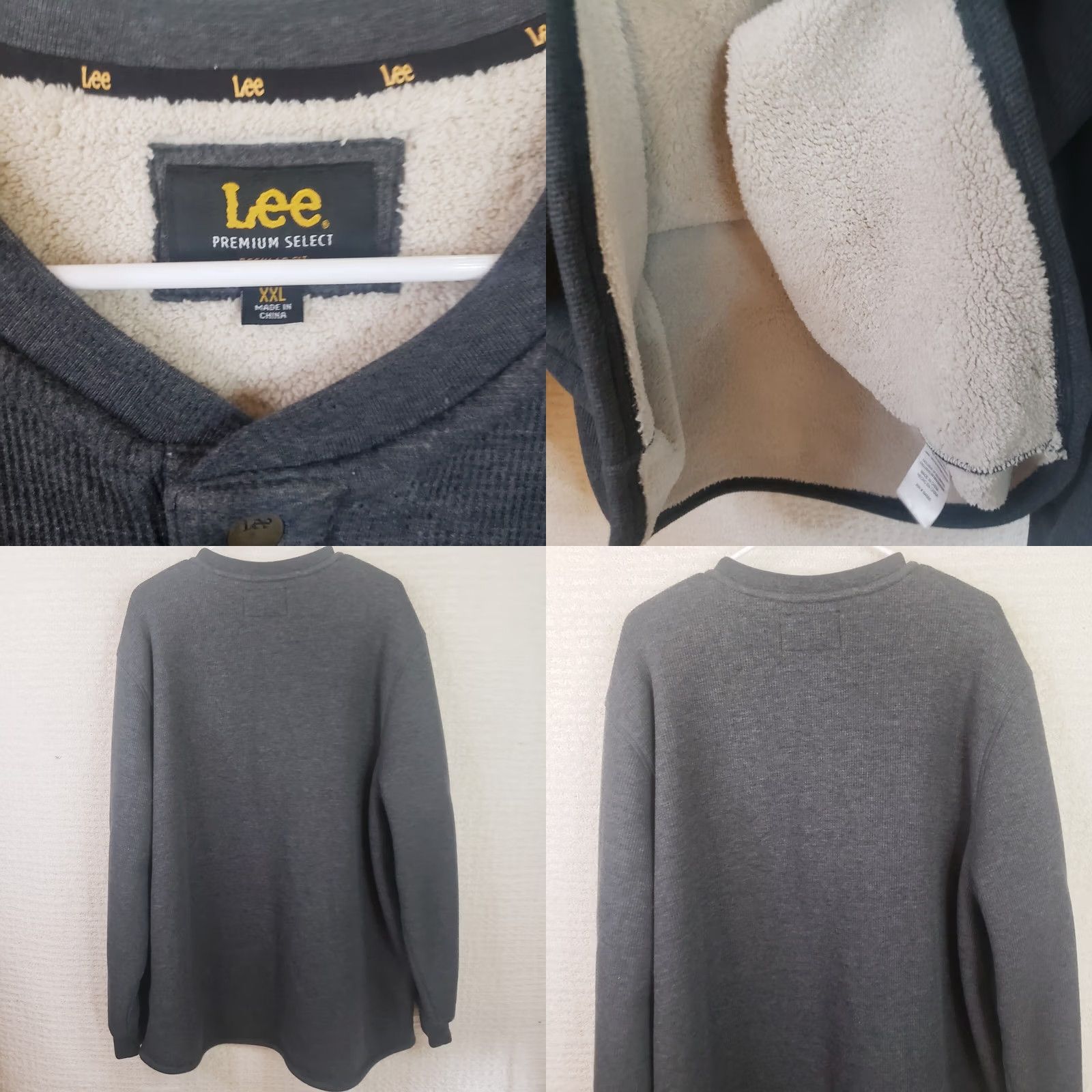 Lee Lee Men’s XXL Sweater Sherpa Lined Henley Gray Thermal Outdoor Warm Workwear Casual Knit Shirt Jumper 2XL Regular Mens Size US XXL / EU 58 / 5 - 8 Thumbnail