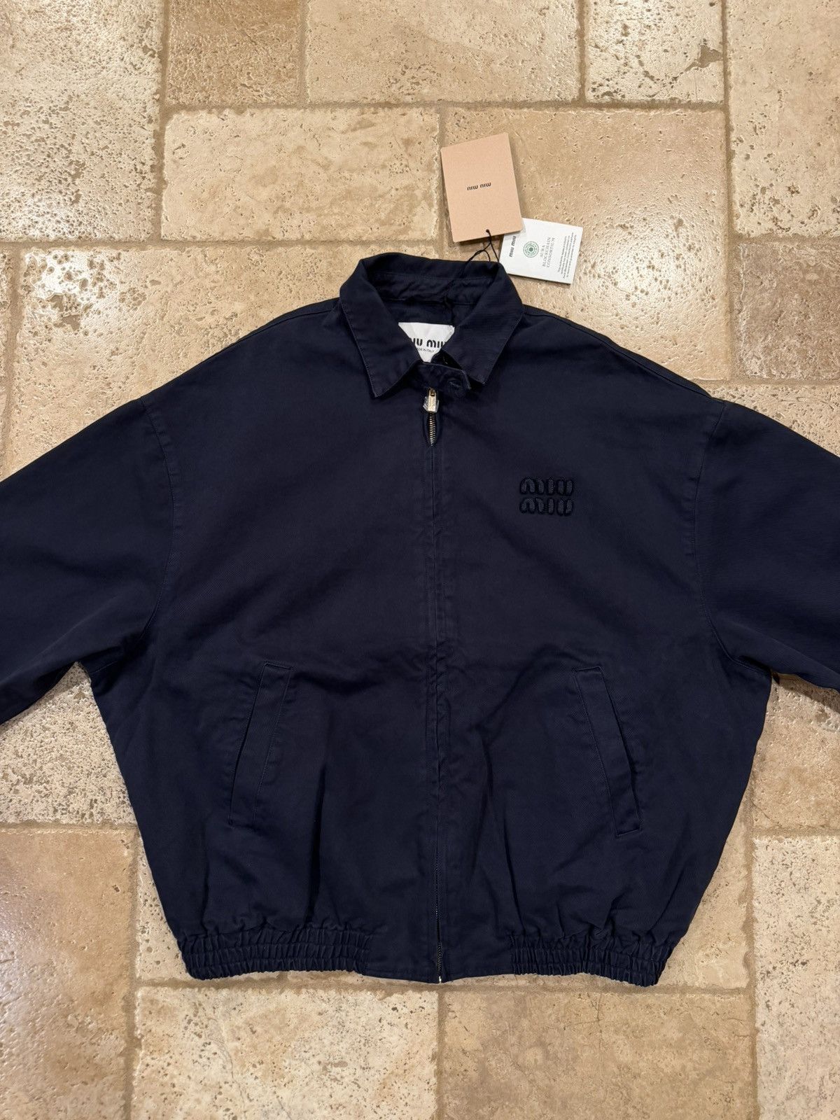 Miu Miu Miu Miu Garment Dyed Navy Workers Bomber Jacket Size US XL / EU 56 / 4 - 9 Thumbnail