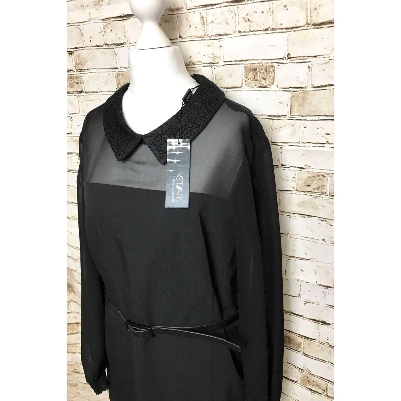 Vintage Nikes Star By Julien Macdonald Dress UK 12 Women’s Long Sleeve Sheer Black Star Pattern Dress with Defect Size XL / US 12-14 / IT 48-50 - 2 Thumbnail
