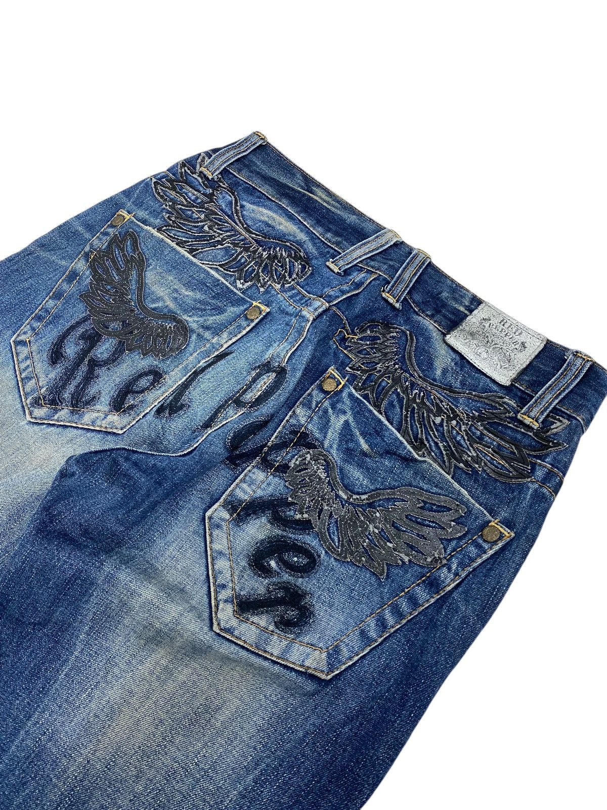 GOSTAR DE FUGA × Japanese Brand Flare Red Pepper Japan Denim Embroidery Mud Washed Distress Size US 32 / EU 48 - 7 Thumbnail