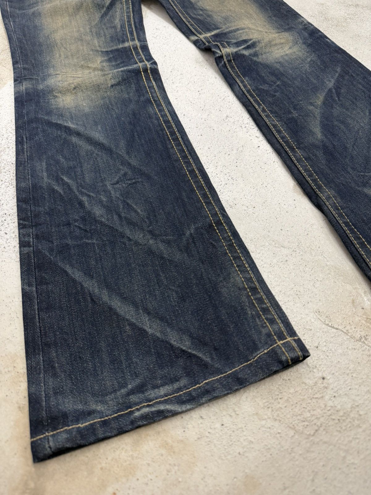 Japanese Brand Lolita Dark Mudwash Whisker Embroidery Flare Denim Pants Size US 27 - 6 Thumbnail