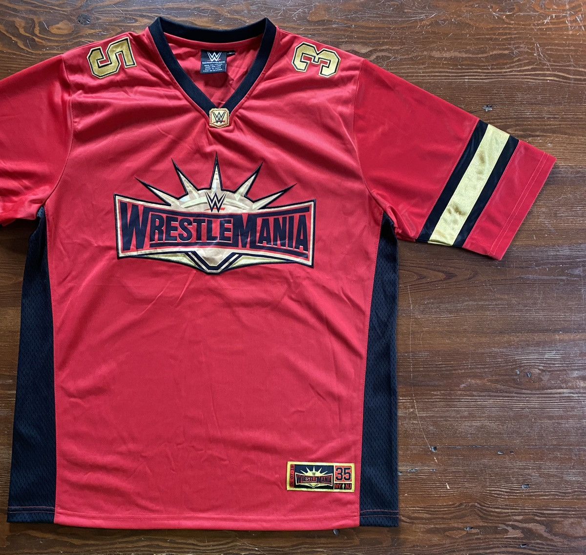 WWE 2019 WWE Wresltlemania 35 NY NJ Football Style Jersey Size US L / EU 52-54 / 3 - 1 Thumbnail