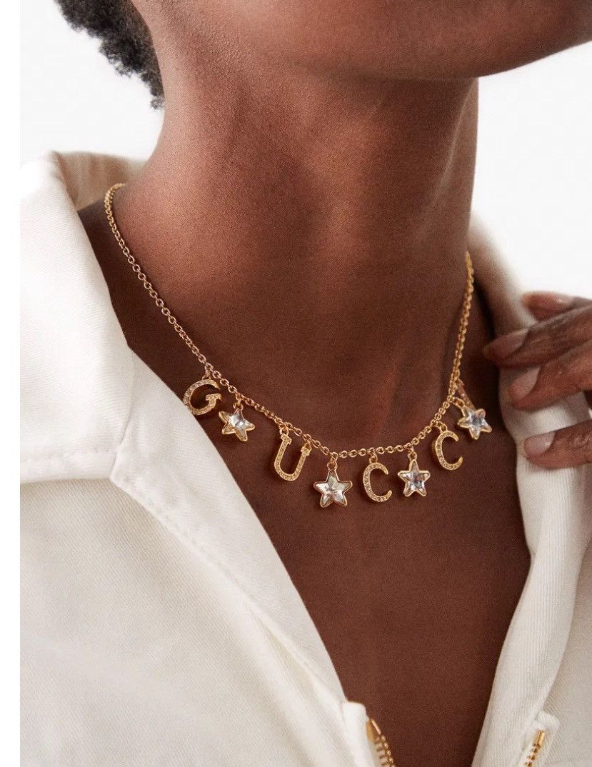 Gucci Gucci Script Star Detail Crystal Stone Necklace Metal Size ONE SIZE - 7 Thumbnail