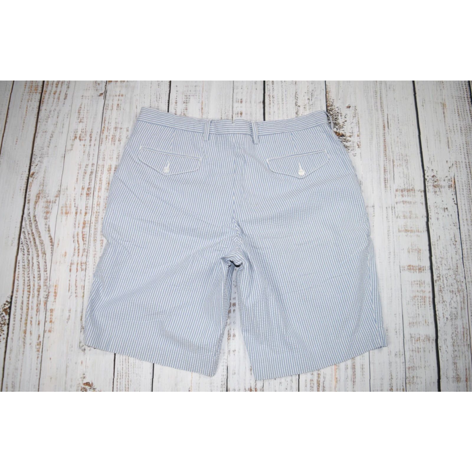 Polo Ralph Lauren POLO RALPH LAUREN MENS SEERSUCKER BLUE STRIPED BERMUDA SHORTS 35 SUSPENDER BUTTONS 90s Size US S / EU 44-46 / 1 - 7 Thumbnail