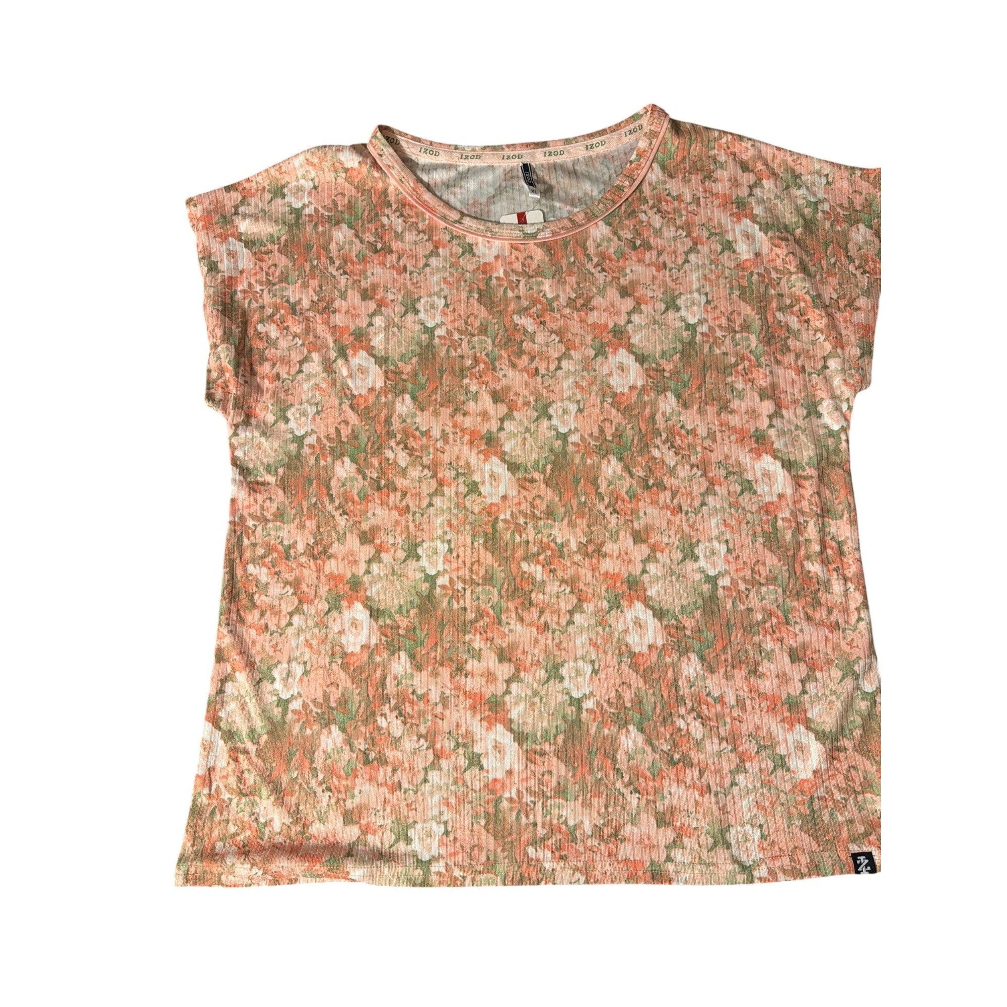 Izod Izod Floral Ribbed Knit Pajama Set Short Sleeve Top Drawstri Size ONE SIZE - 6 Thumbnail