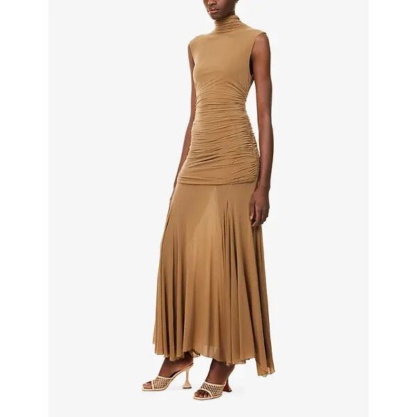 Magda Butrym o1h1sh11225 High Neck Cupro Midi Dress in Beige Size XS / US 0-2 / IT 36-38 - 4 Thumbnail