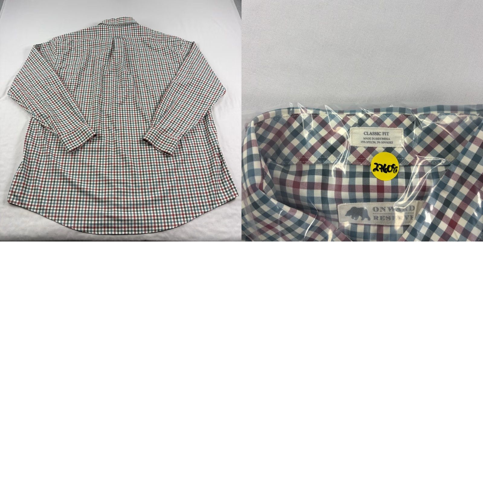 Vintage Onward Reserve Shirt Mens 2XL Plaid Button-Up Stretch Nylon Casual Size US XXL / EU 58 / 5 - 8 Thumbnail