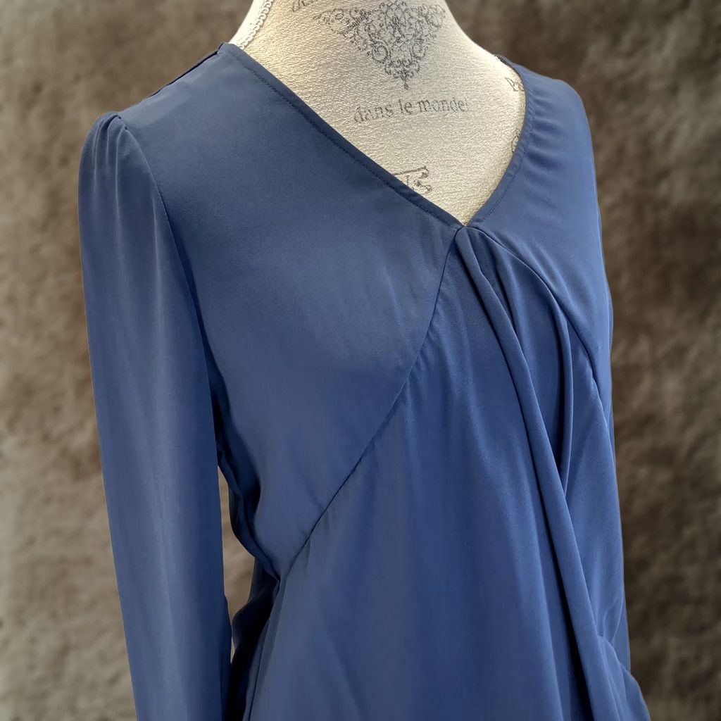Vintage Ro & De Blue Long Sleeve Blouse Shirt Womens Small V-Neck Pullover Casual Blue Tie-Waist? Size S / US 4 / IT 40 - 1 Thumbnail