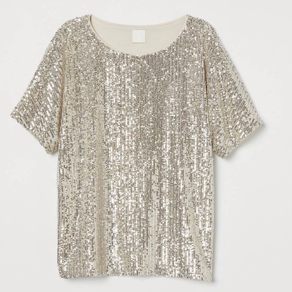 H&M Sparkly Straight Cut Sequined Mesh Short Sleeve Top Blouse Size S / US 4 / IT 40 - 12 Thumbnail