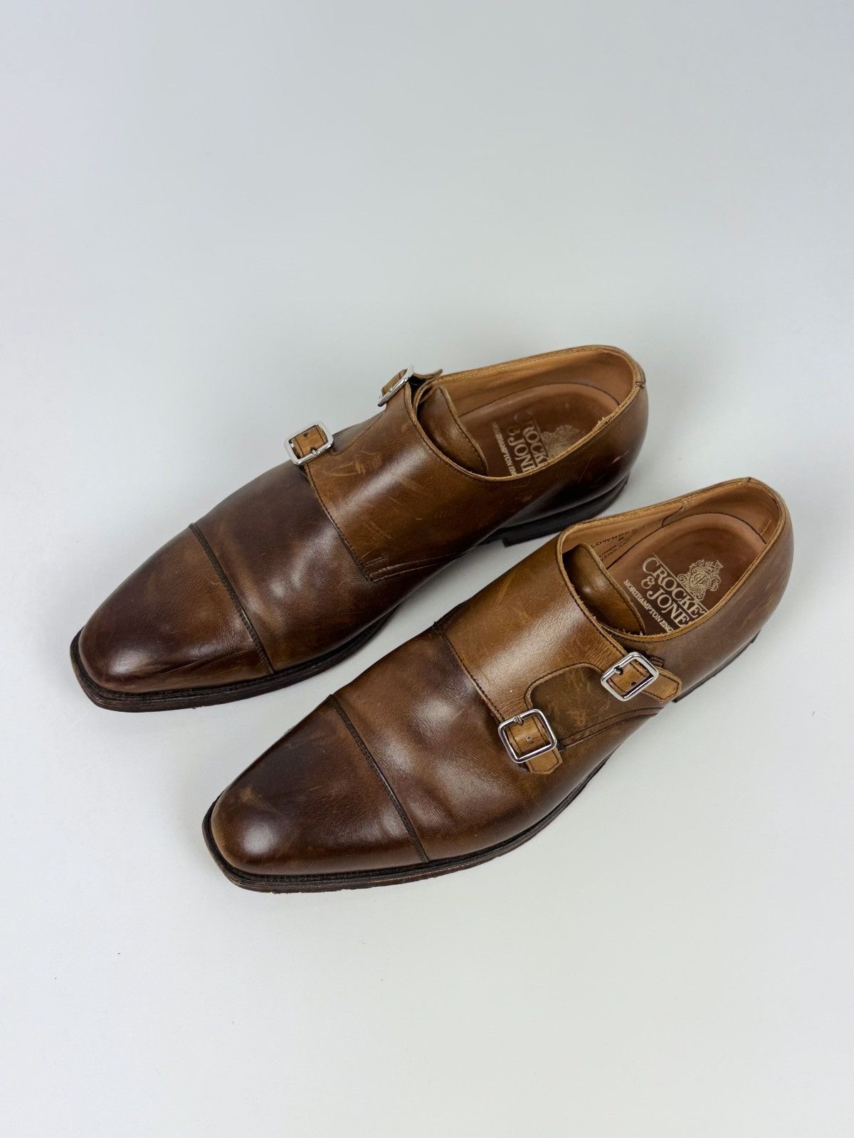 Crockett&Jones Lowndes Monk Leather Brown Shoes US8