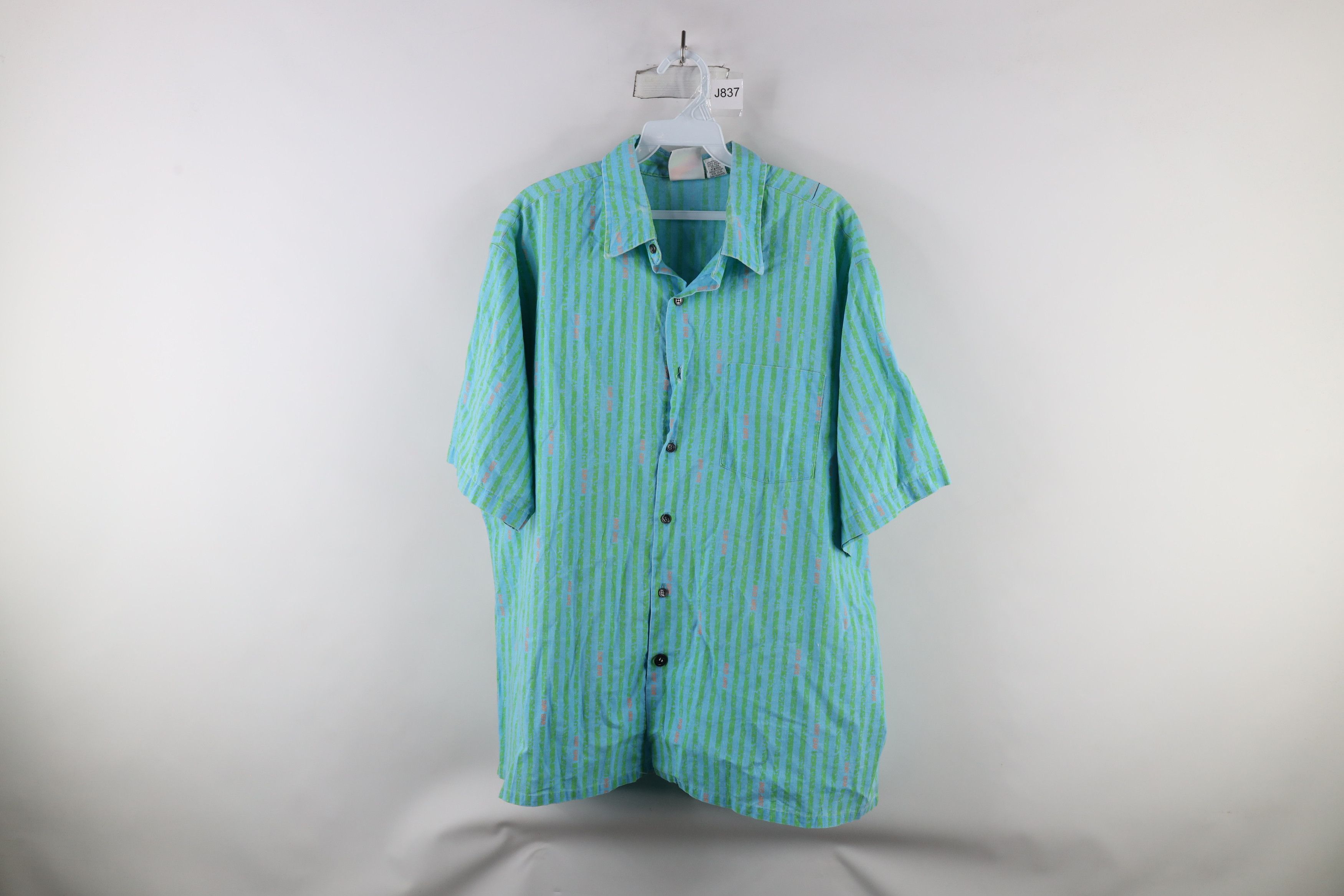 Vintage Vtg 90s Surf Gear Spell Out Striped Surfing Button Shirt USA Size US XL / EU 56 / 4 - 1 Thumbnail