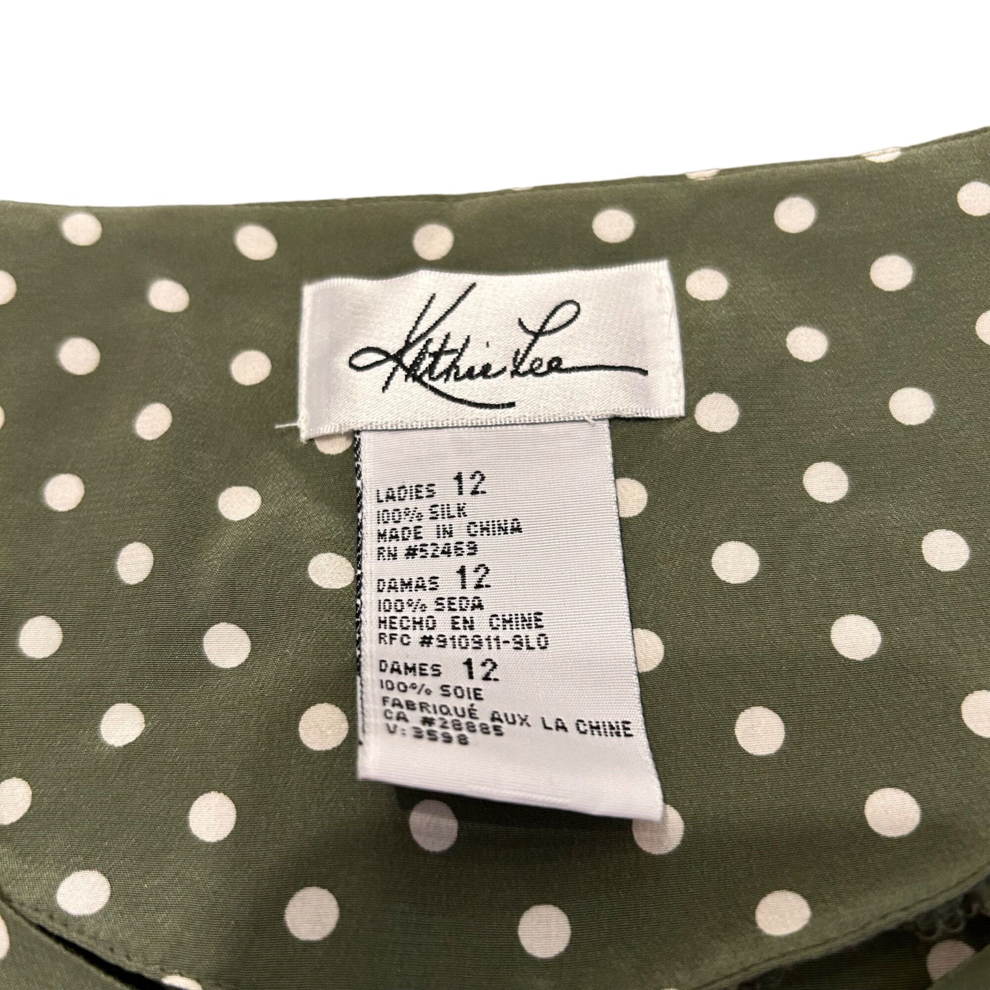 Vintage Vintage Kathie Lee 100% Silk Green Polka Dot Button Up Blous Size XL / US 12-14 / IT 48-50 - 3 Thumbnail