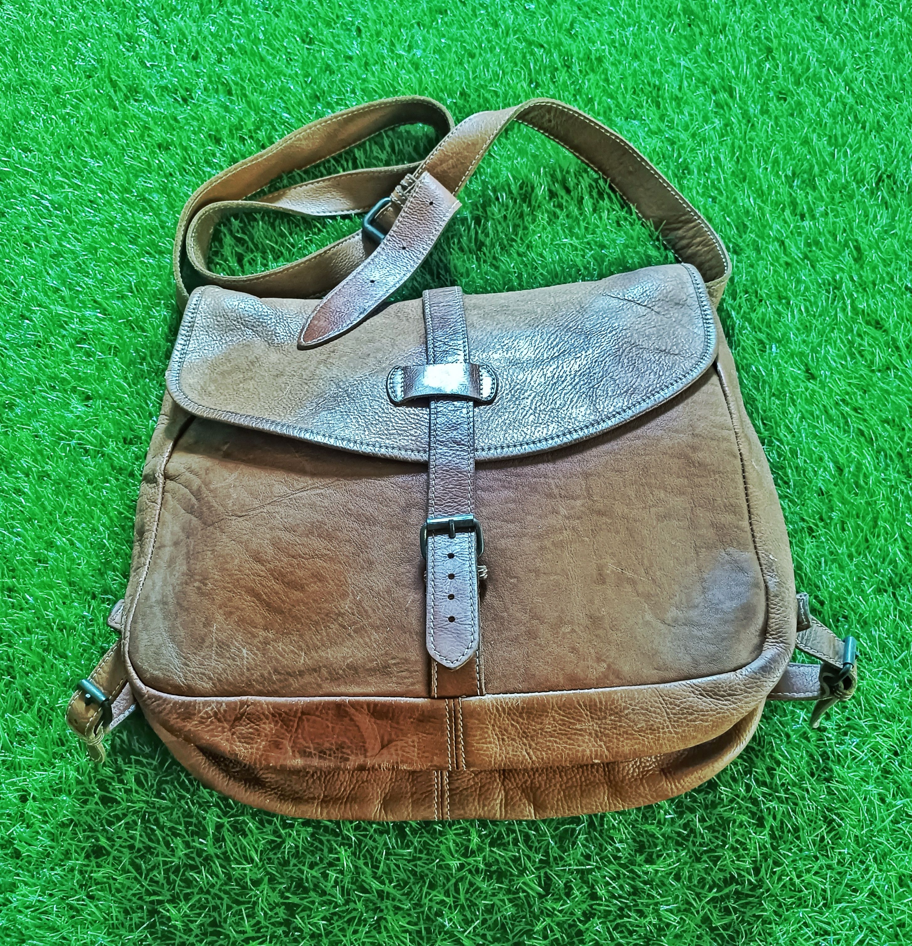 Handmade × Leather HANDMADE LEATHER LARGE OVERSIZED CROSSBODY SLING BAG 2 FACE Size ONE SIZE - 2 Thumbnail