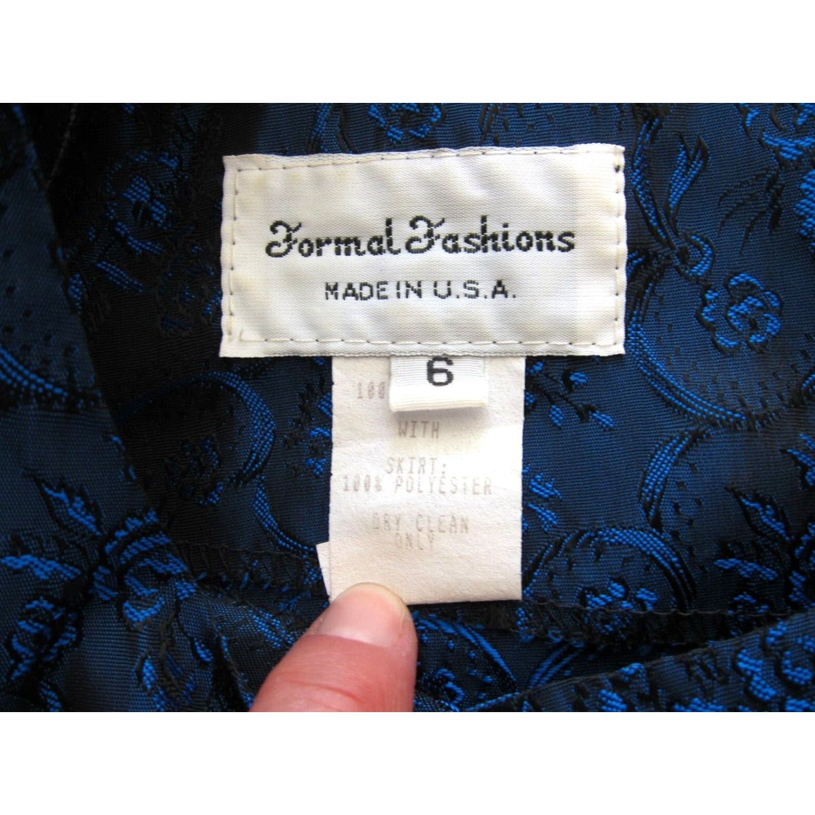 Vintage Vtg Formal Fashions Blue Black Satin Floral Short Sleeve Long Maxi Party Dress 6 Size 28" / US 6 / IT 42 - 4 Thumbnail