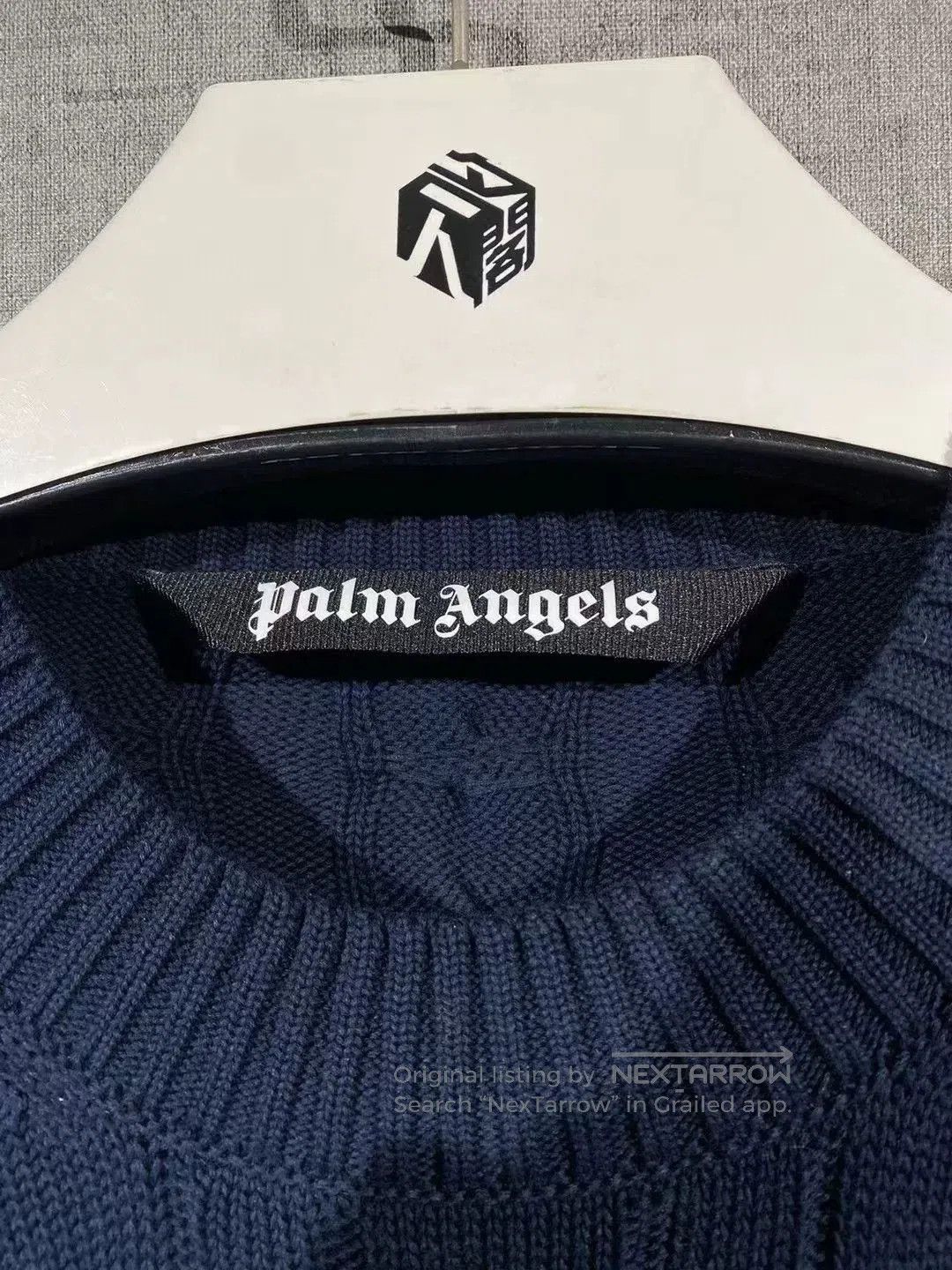 Palm Angels stylish navy cable-knit sweater for men. Size US L / EU 52-54 / 3 - 4 Thumbnail