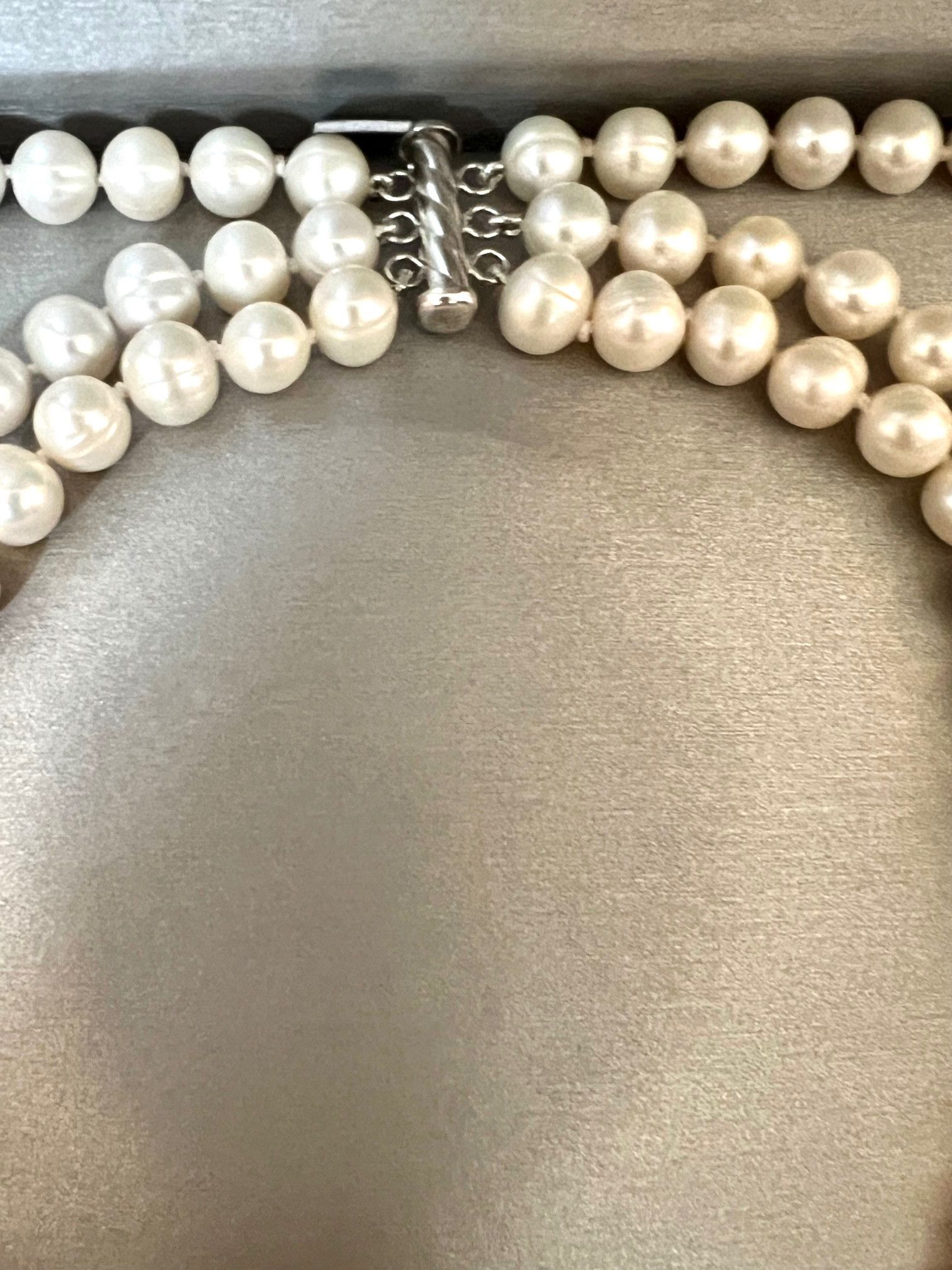 Zales Zales Three-Stranded Cultured Pearl Necklace w/ Silver Clasp Size ONE SIZE - 5 Thumbnail