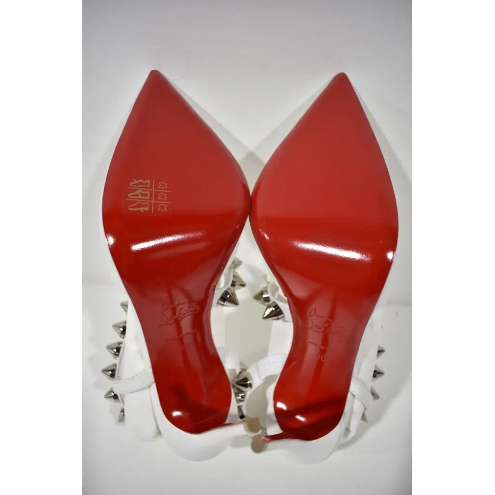 Christian Louboutin Spikita Pump 100 Bianco White Spike Strappy Sandal Heel 40 Size US 10 / IT 40 - 9 Thumbnail