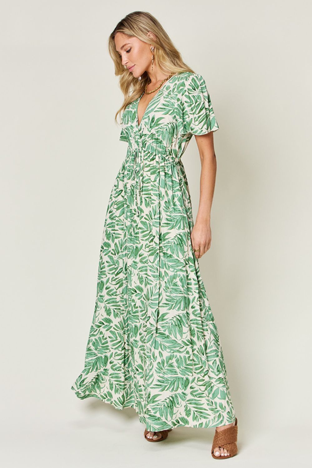 Other Double Take Full Size Printed Drawstring Short Sleeve Dress Size L / US 10 / IT 46 - 2 Thumbnail