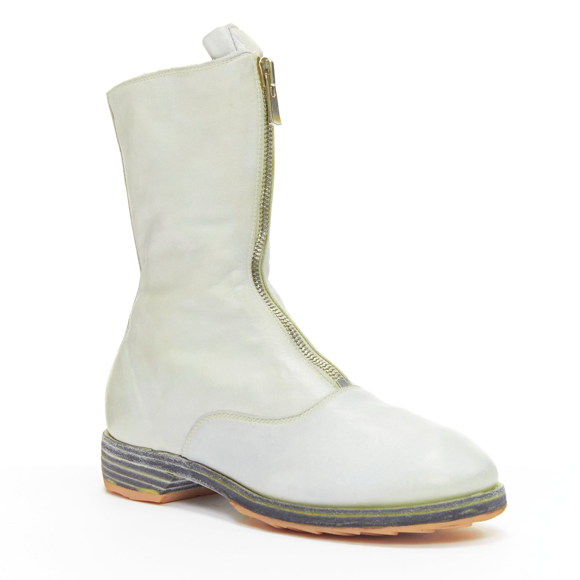 Guidi GUIDI light grey tumbled washed soft leather zip front boot EU37 Size US 7 / IT 37 - 1 Thumbnail