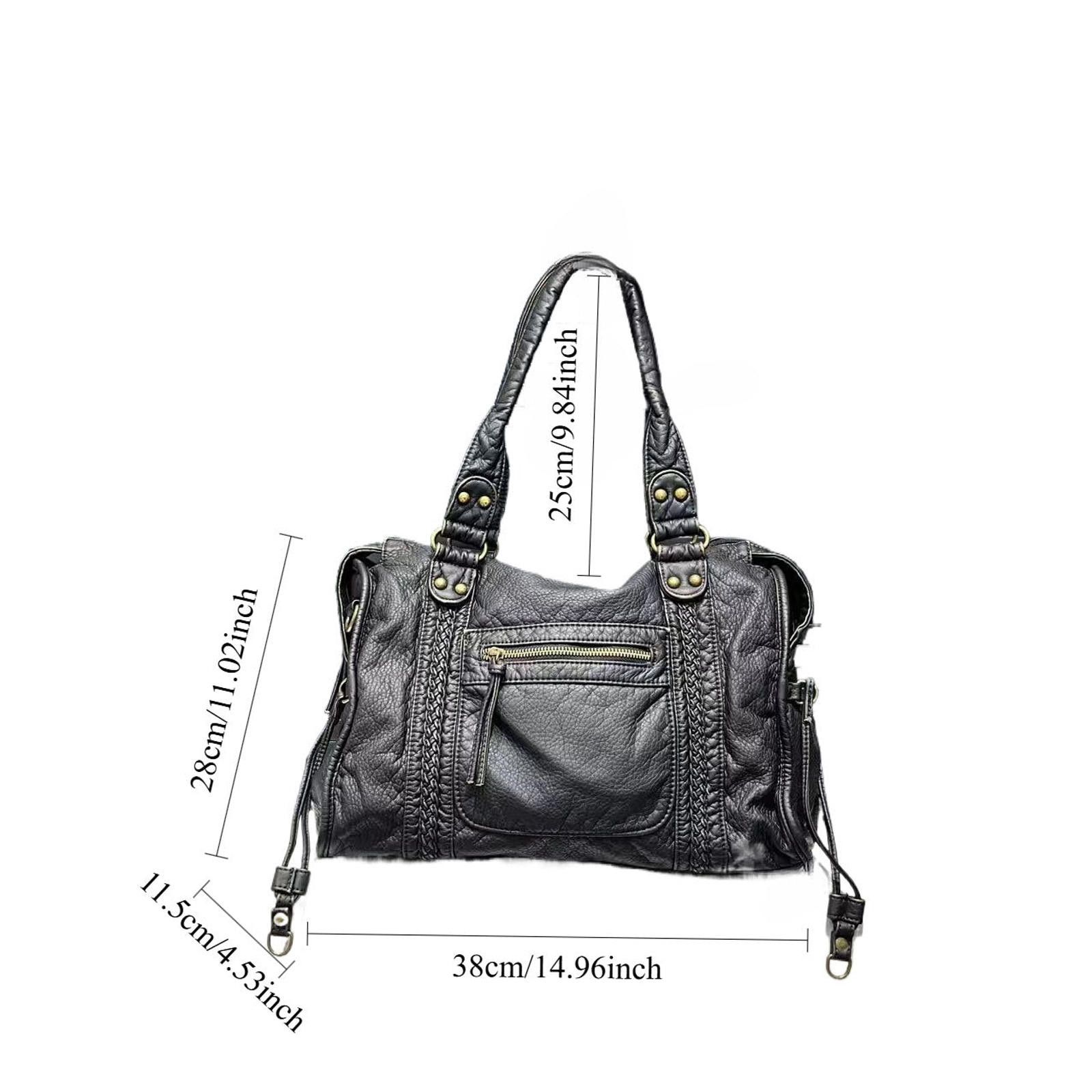 Leather Black Braided Leather Shoulder Bag, Large Handbag Size ONE SIZE - 5 Thumbnail