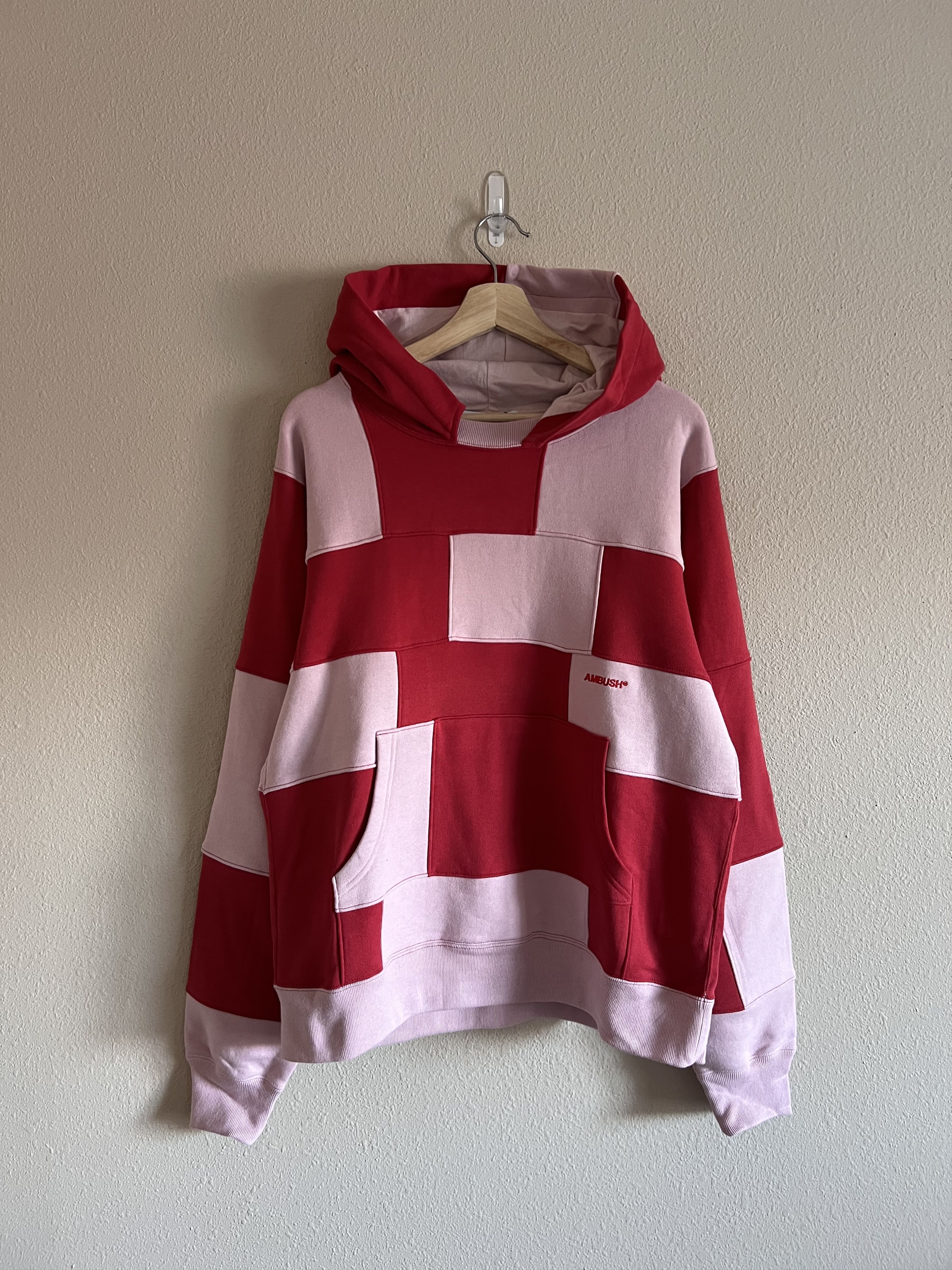 image of Ambush Design Ambush Panel Patchwork Hoodie Red, Men's (Size Medium)