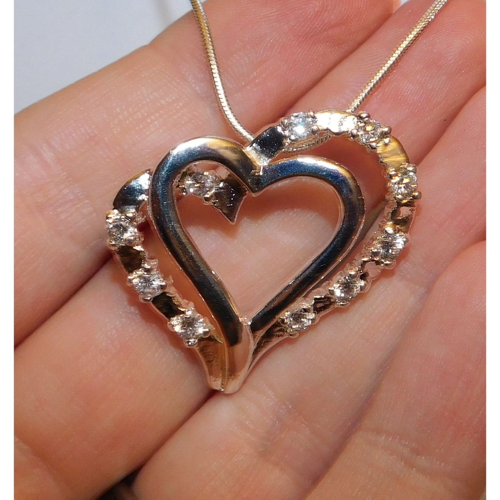 Other Elegant Romantic Sterling Silver Double Heart Necklace With Size ONE SIZE - 1 Thumbnail