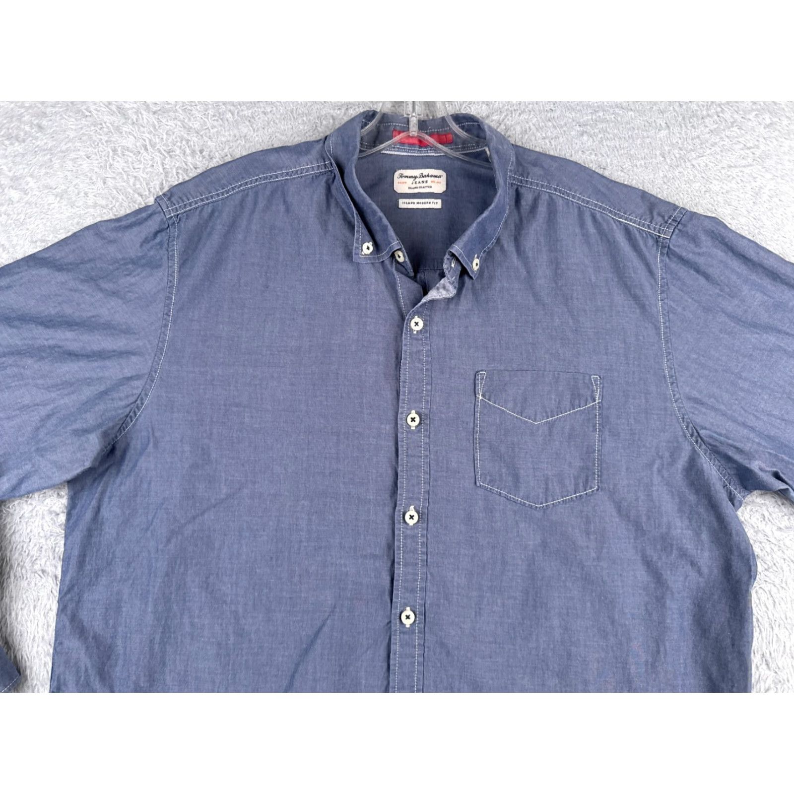 Tommy Bahama Tommy Bahama Shirt Men XL Blue Long Sleeve Button-Up with Pocket, Aloha Resort Style, 100% Cotton/Tencel Blend, Slim Fit Size US XL / EU 56 / 4 - 4 Thumbnail