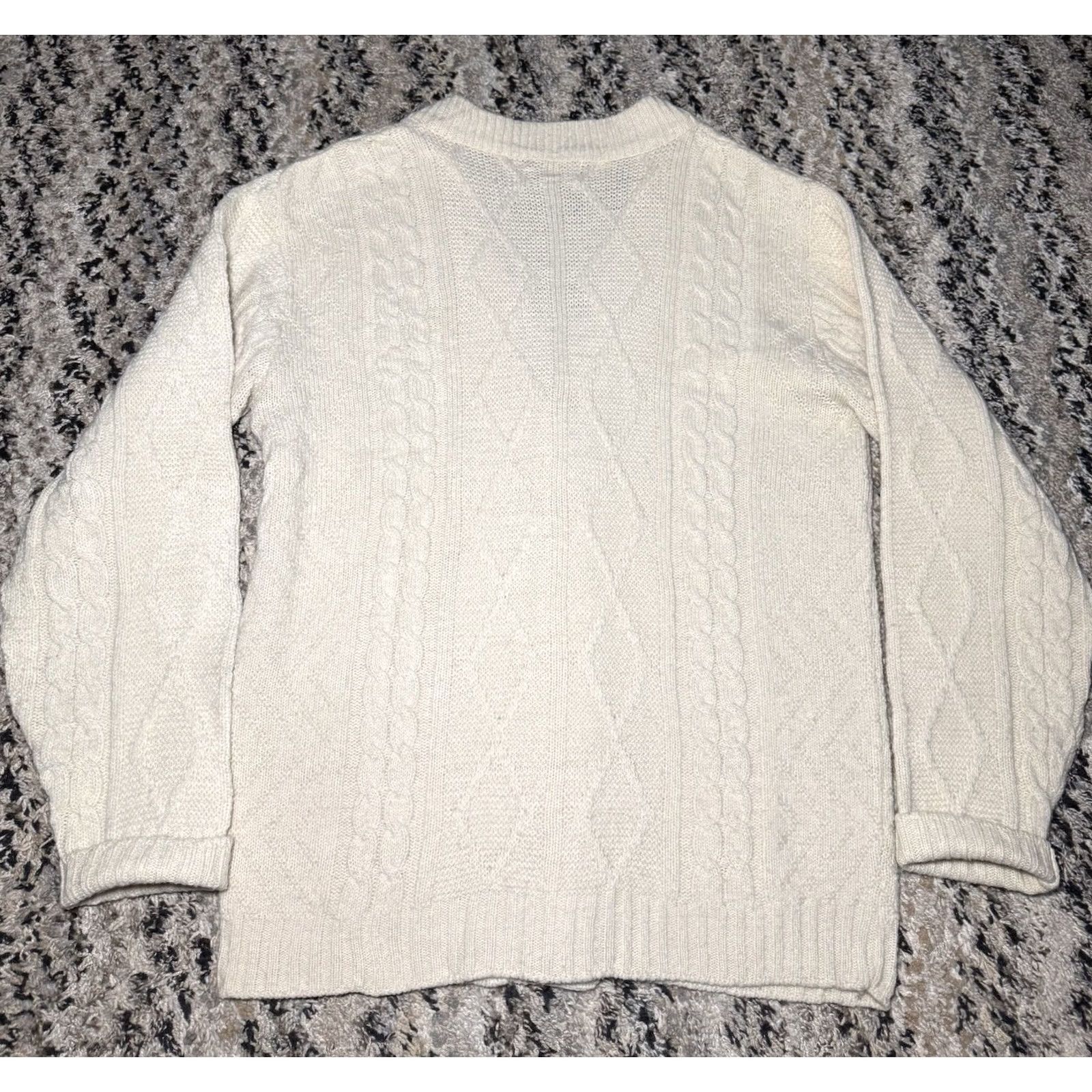 Vintage VINTAGE JERSILD GRANDPA CARDIGAN SWEATER Mens XL USA Cable Knit Fisherman 60s 70s Ivory Geometric Size US XL / EU 56 / 4 - 5 Thumbnail
