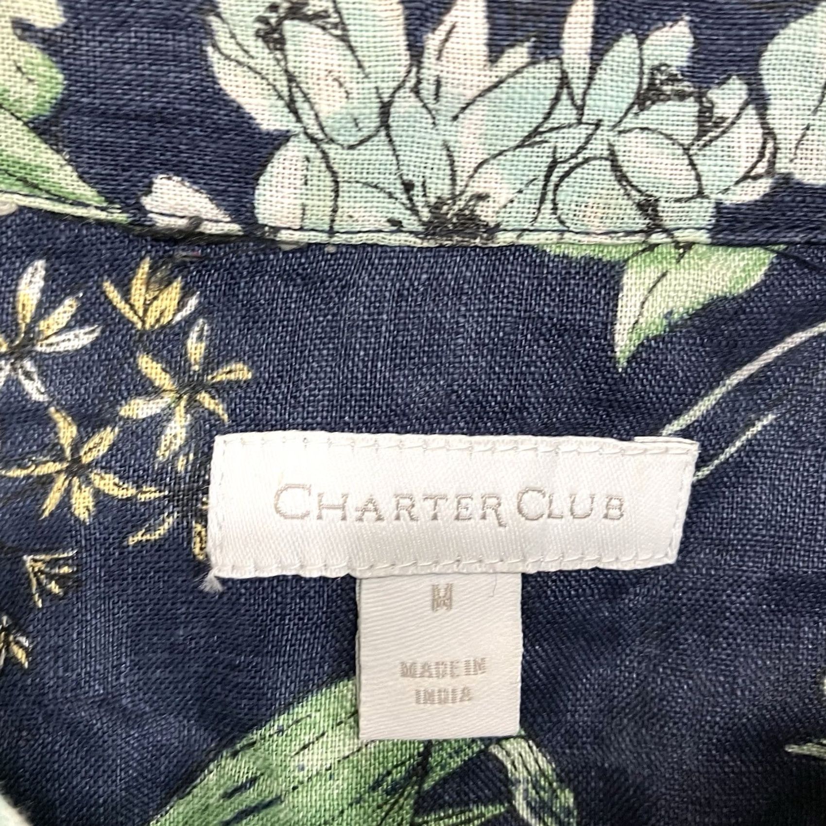 Charter Club Charter Club Women's Button Front Top Linen Roll Tab Sleeve Floral Blue M IP Size M / US 6-8 / IT 42-44 - 3 Thumbnail