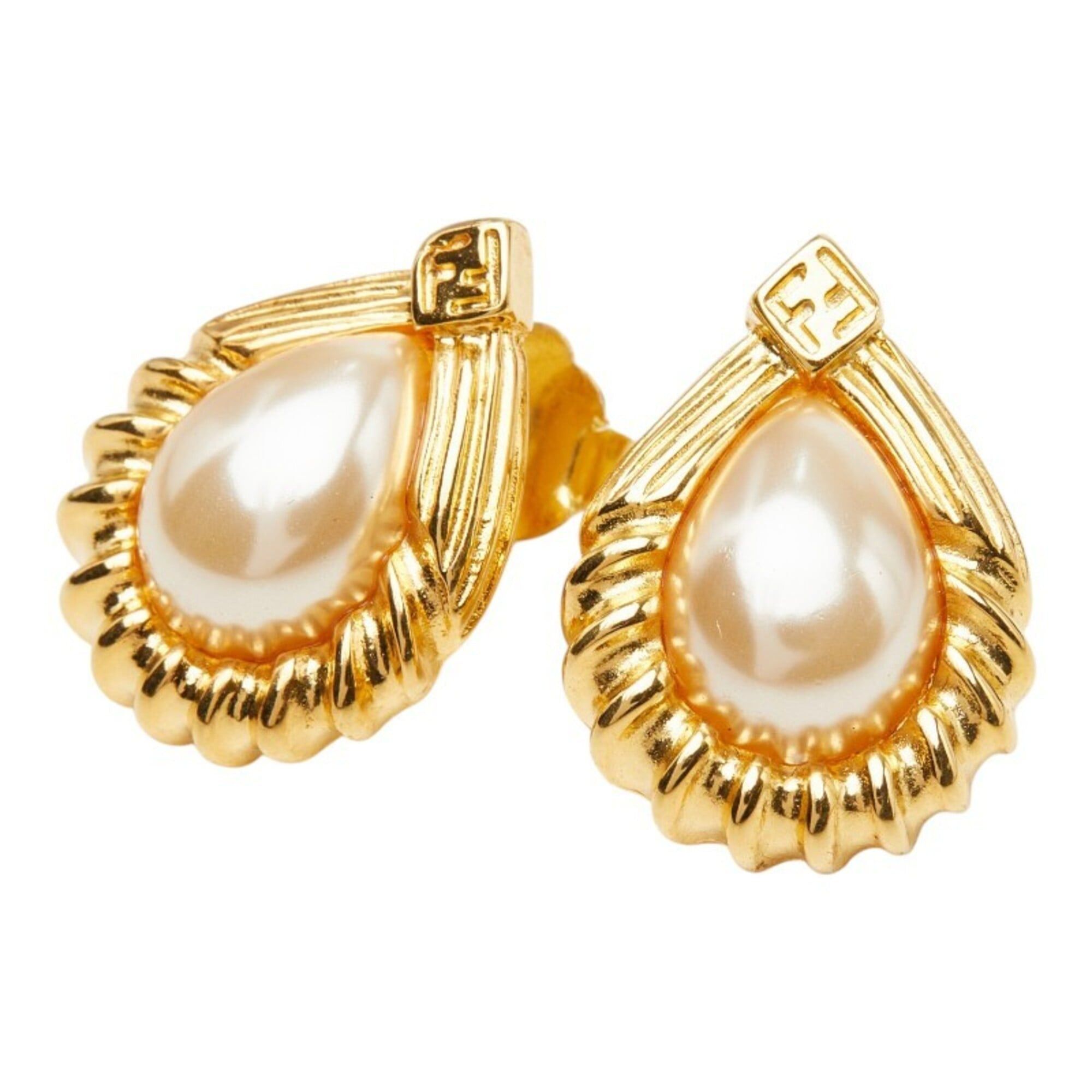 Fendi Fendi Vintage Drop Stud Earrings, Gold Plated, Faux Pearl, Women's FENDI Size ONE SIZE - 1 Thumbnail
