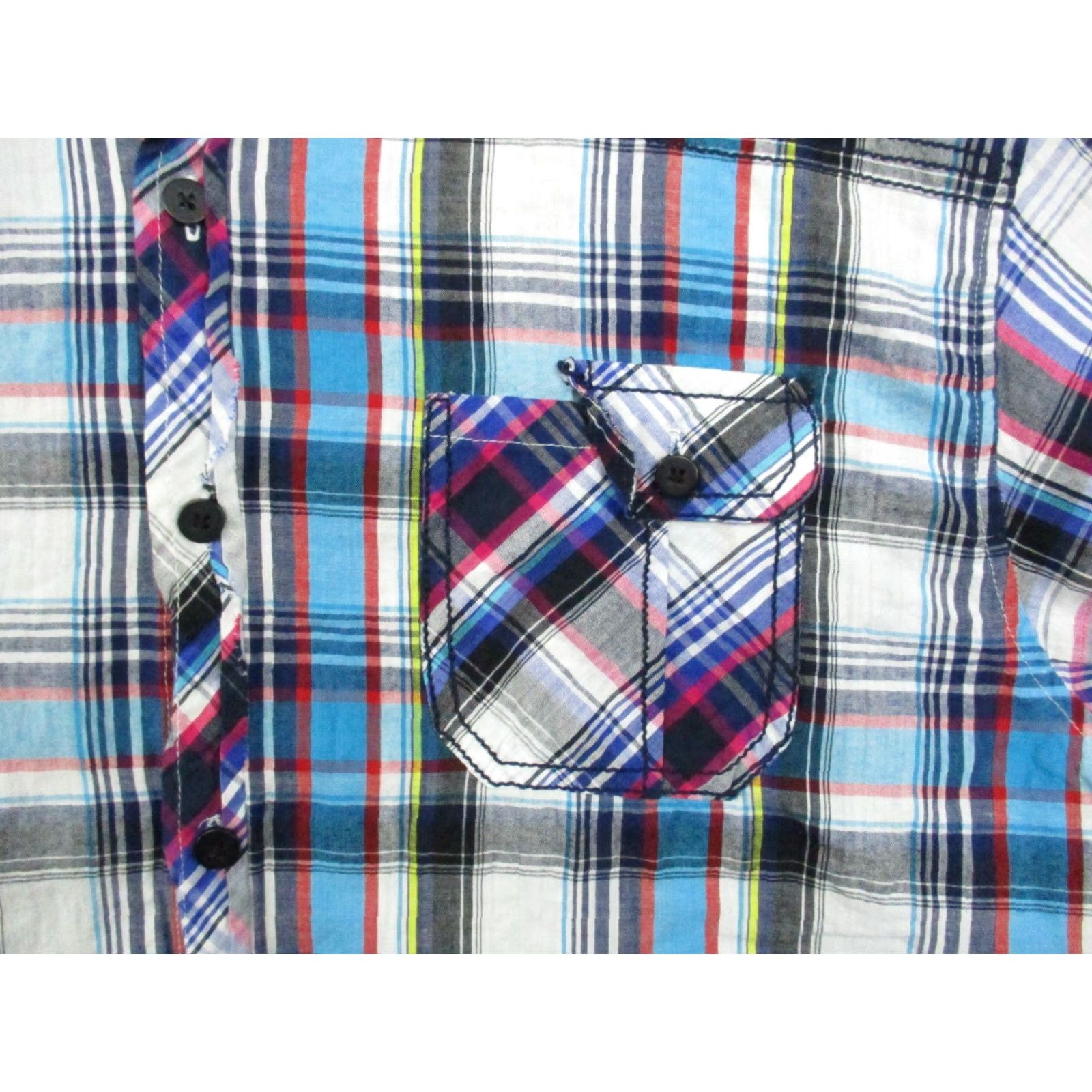 Vintage Karl Jeans Shirt 2XL Men's Blue White Plaid Button-Front Short Sleeve Knit Cotton Button-Up Shirt Mens Size US XXL / EU 58 / 5 - 2 Thumbnail