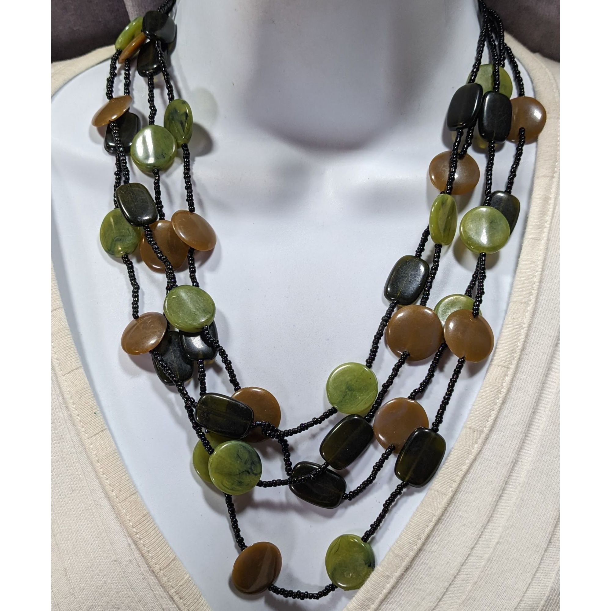 Other Retro Brown And Green Disc Beaded Layered Necklace Size ONE SIZE - 2 Thumbnail