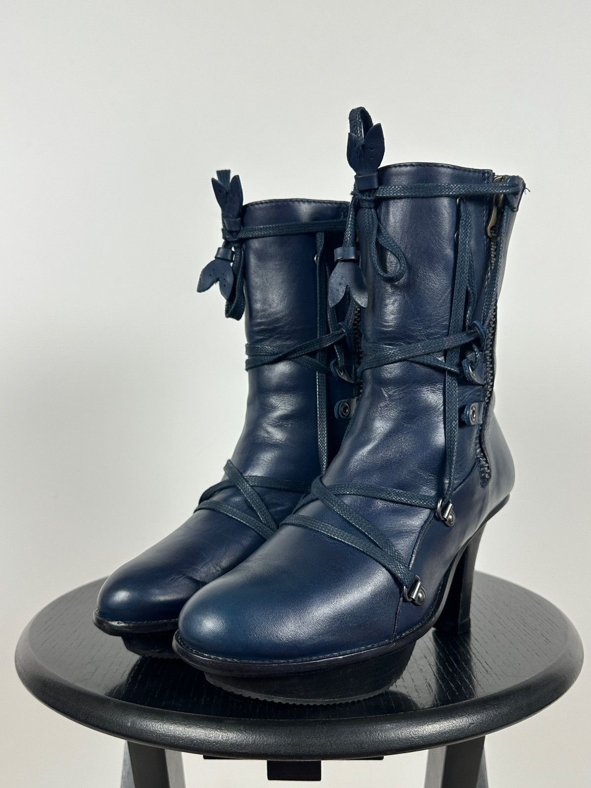 Marithe + Francois Girbaud Marithé + François Girbaud Navy Blue Leather Heeled Boots Size US 6 / IT 36 - 11 Thumbnail