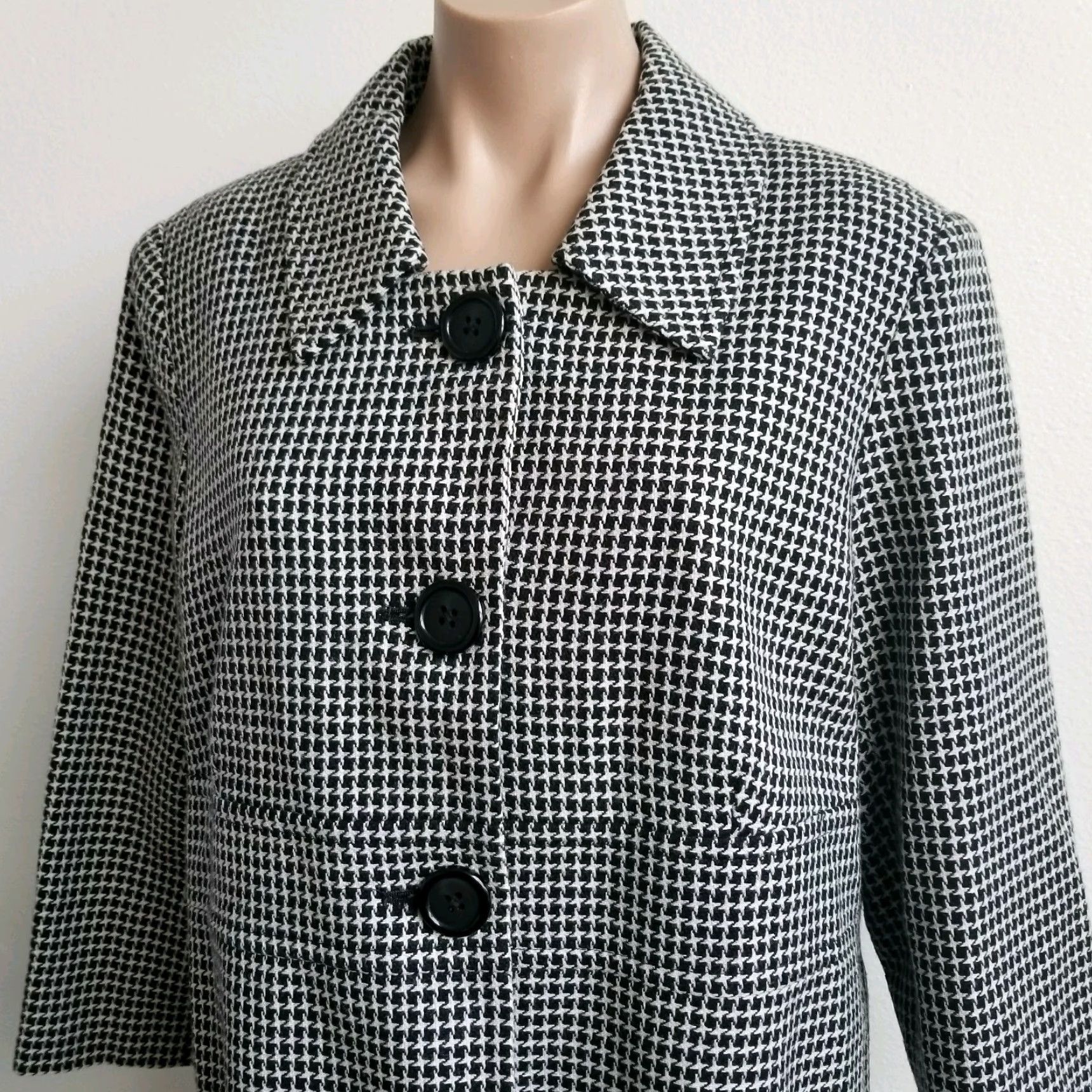 Vintage Briggs New York Women's Houndstooth Blazer Jacket 3/4 Sleeve Black and White 14 Work Shirt Size XL / US 12-14 / IT 48-50 - 3 Thumbnail