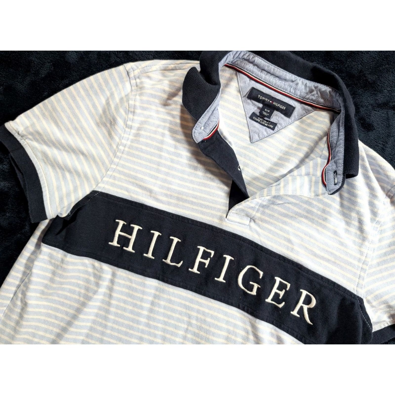 Tommy Hilfiger Tommy Hilfiger Polo Shirt Men's Small Striped Logo Knit 100% Cotton White Blue Logo Polo Mens S Size US S / EU 44-46 / 1 - 2 Thumbnail