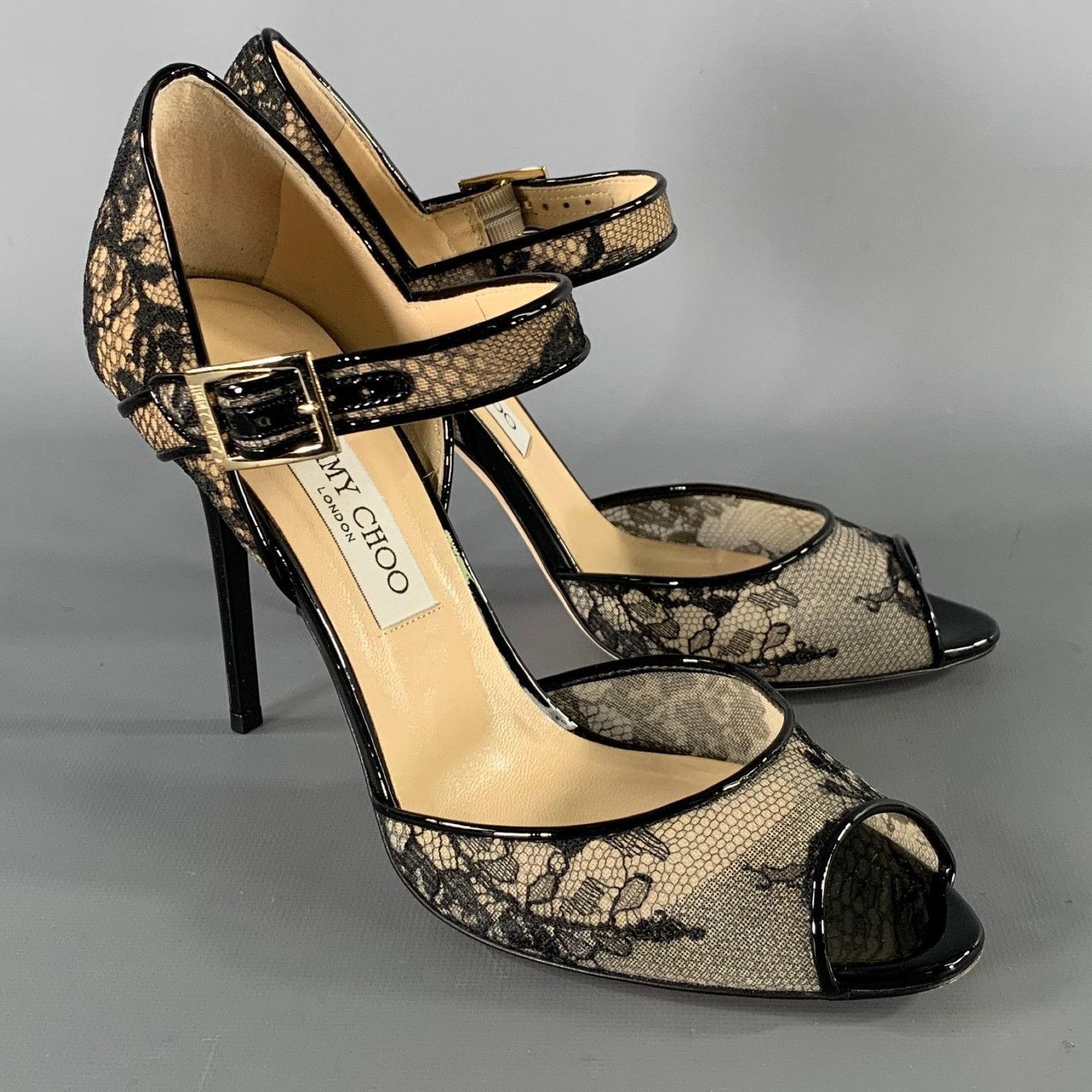 Jimmy Choo JIMMY CHOO Size 9 Black Cream Lace 144Lace Stiletto Pumps Size US 9 / IT 39 - 1 Thumbnail