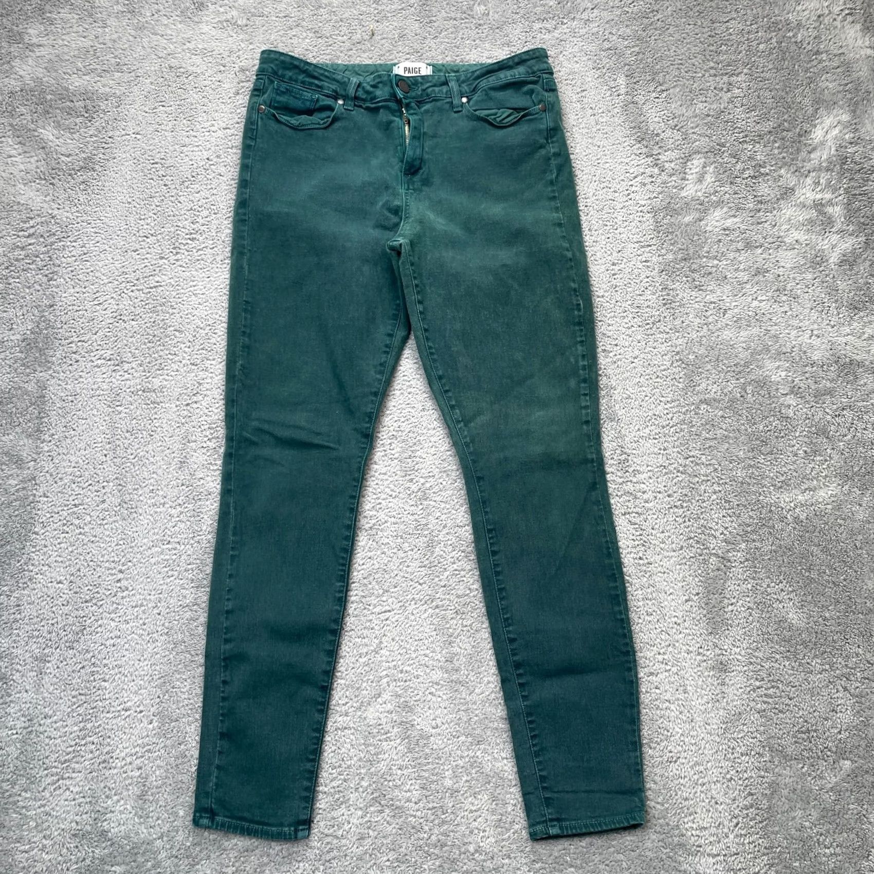 Paige Paige Jeans Womens 32x29 Green Hoxton Ultra Skinny Denim Logo Cotton Stretch Slim 5-Pocket Design Zipper Button Inseam 29 Size 24" / US 00 / IT 34 - 2 Thumbnail