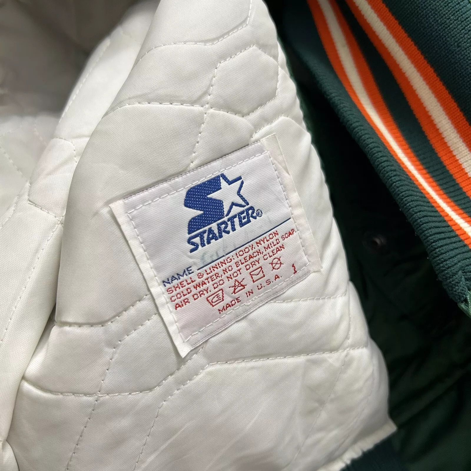 NCAA × Starter × Vintage MIAMI HURRICANES STARTER SATIN JACKET SPELLOUT SIZE S Size US S / EU 44-46 / 1 - 7 Thumbnail